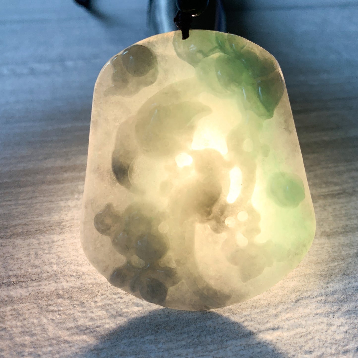 Jadeite Jade Magpie Bird Plum Flower Carved Pendant, Green Black Jade Necklace, YJ-0321-0420196 - AriaDesignCollection