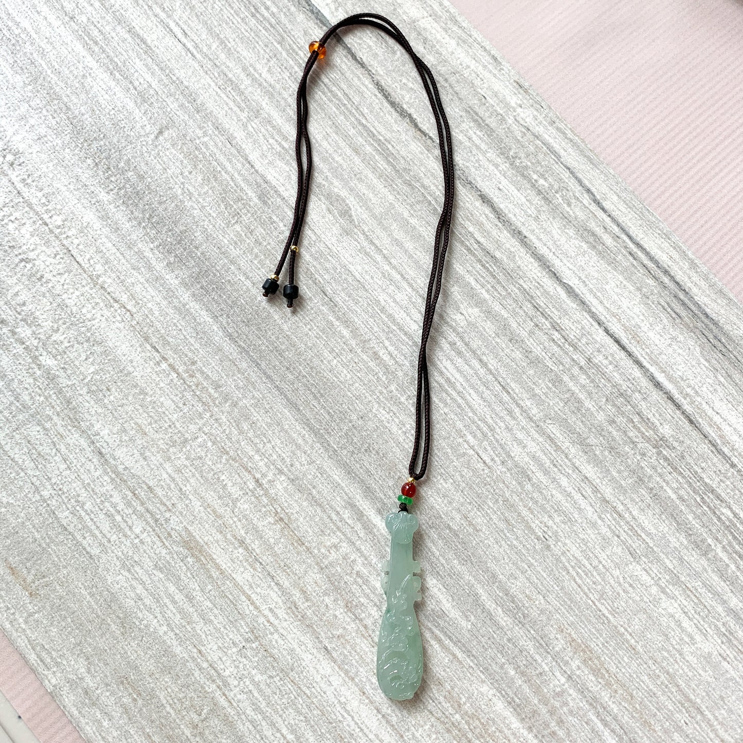 Icy Translucent Jadeite Jade Chinese Lute Pi Pa, 琵琶,Jade Necklace, HY-0621-0093659 - AriaDesignCollection