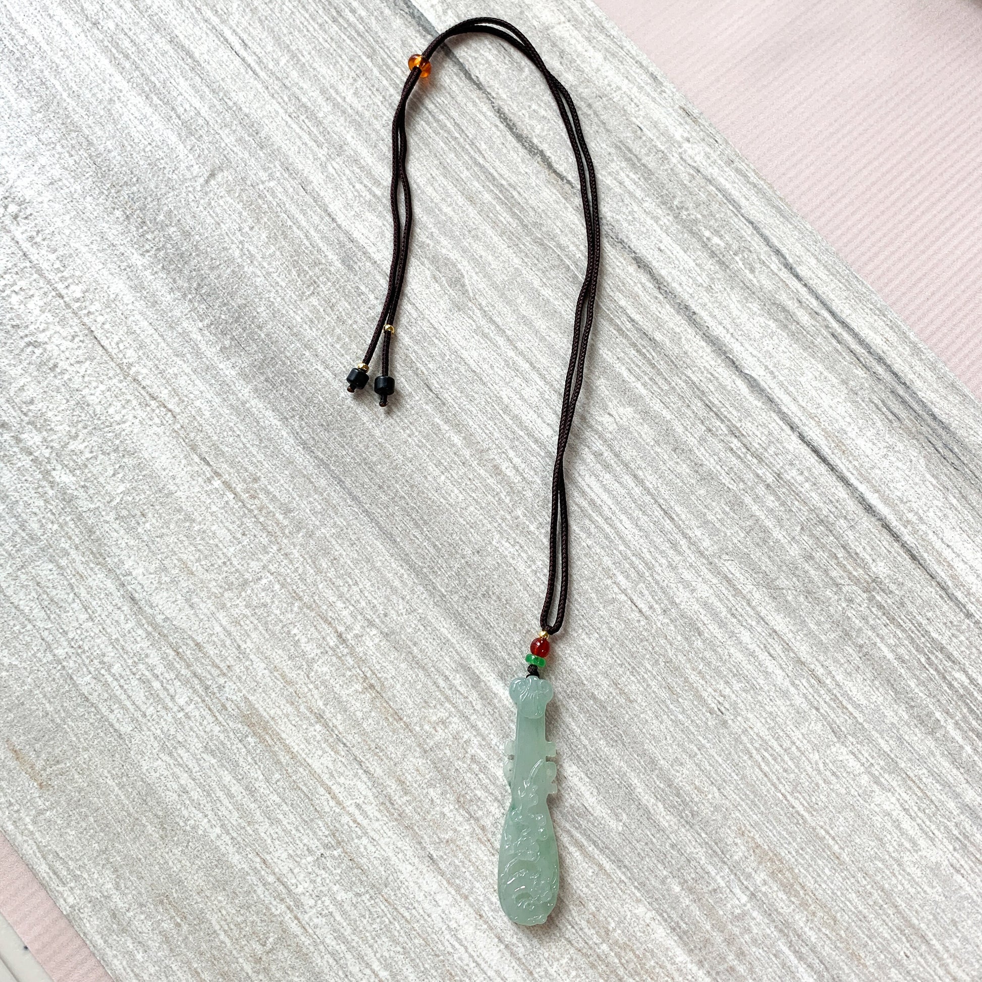 Icy Translucent Jadeite Jade Chinese Lute Pi Pa, 琵琶,Jade Necklace, HY-0621-0093659 - AriaDesignCollection