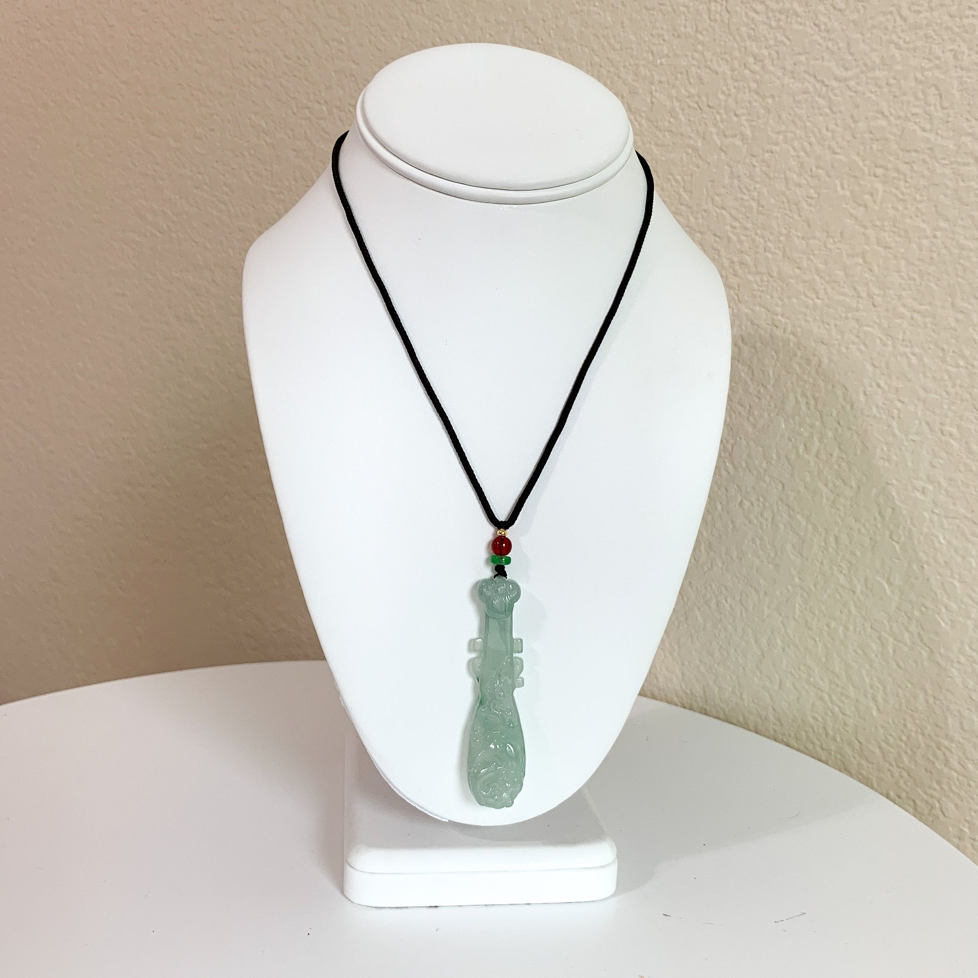 Icy Translucent Jadeite Jade Chinese Lute Pi Pa, 琵琶,Jade Necklace, HY-0621-0093659 - AriaDesignCollection