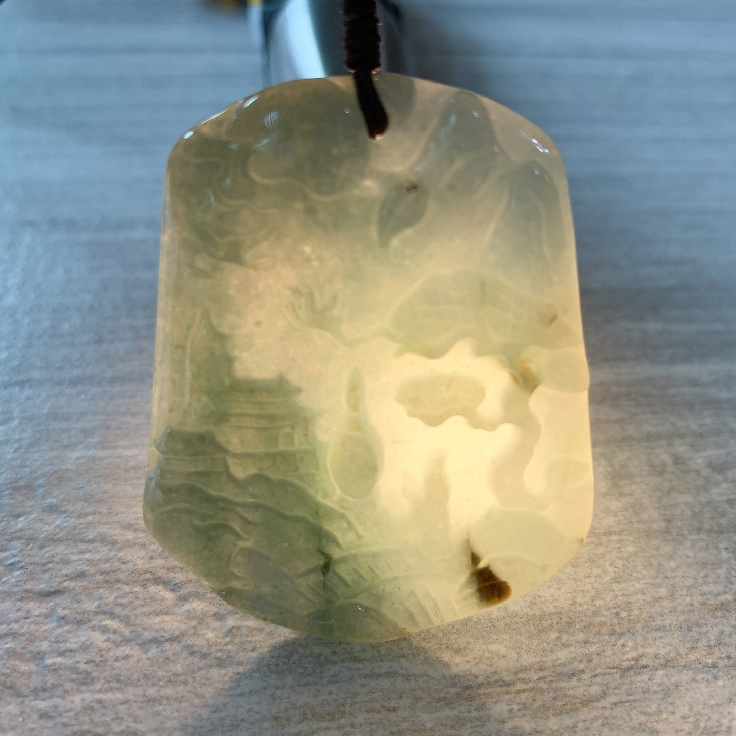 Tree pendant, Jadeite Jade, Mountain Forest River, Scenery Hand Carved Pendant Necklace, YJ-0321-0234385-1 - AriaDesignCollection