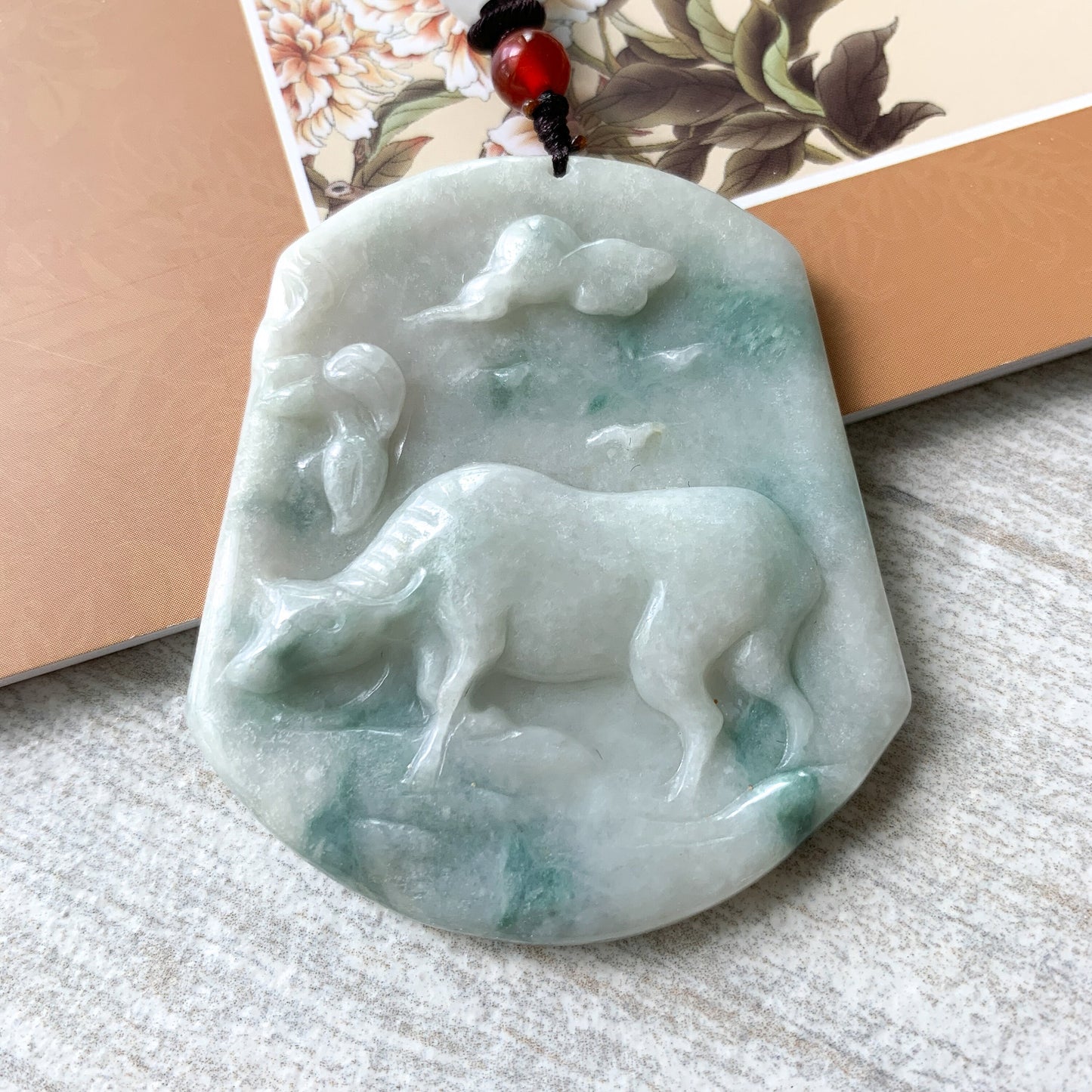 Ox Jadeite Jade Bull Cow Chinese Zodiac Carved Rustic Pendant Necklace, YJ-0321-0449619 - AriaDesignCollection
