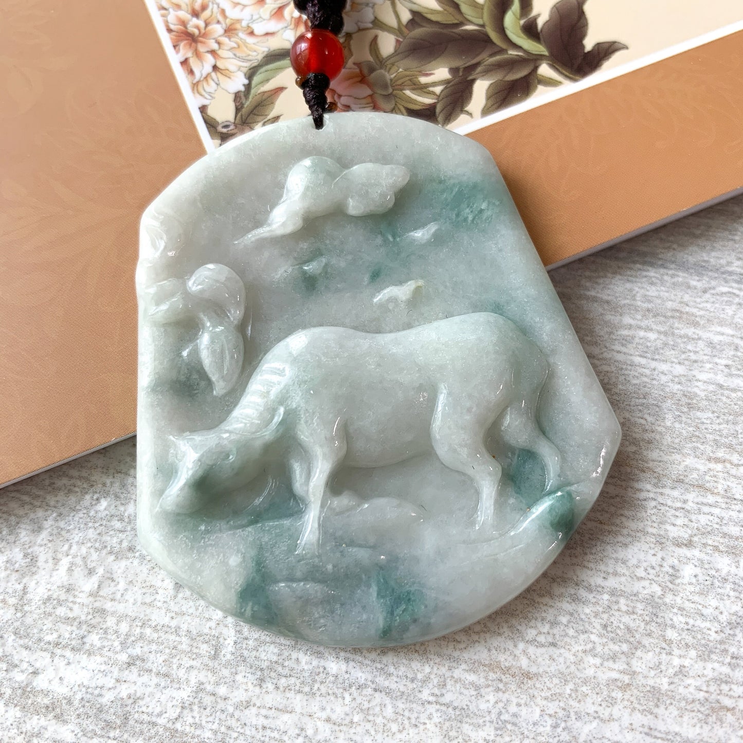 Ox Jadeite Jade Bull Cow Chinese Zodiac Carved Rustic Pendant Necklace, YJ-0321-0449619 - AriaDesignCollection