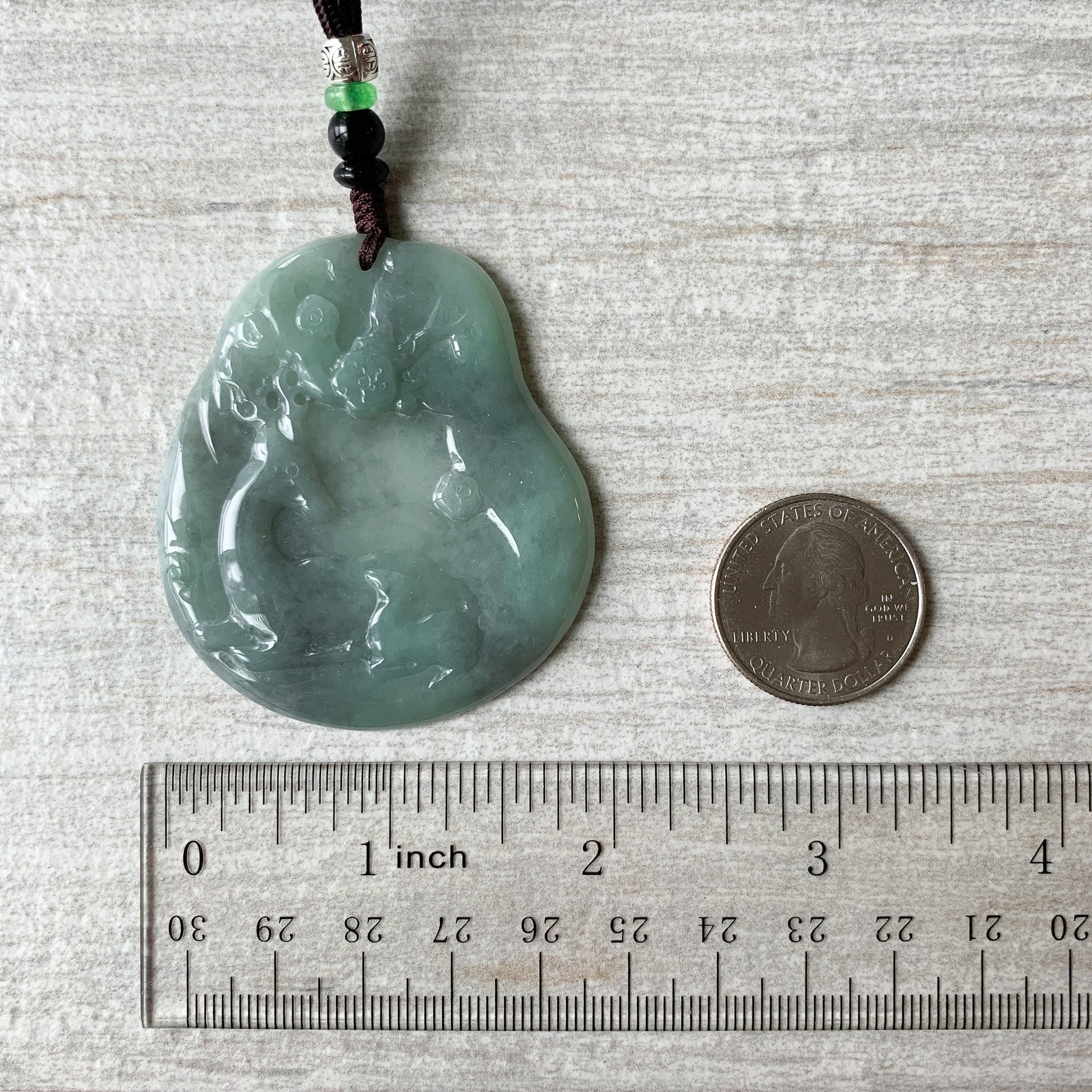 Jadeite Jade Deer in Forest Hand Carved Pendant Necklace, YJ-0321-0420193 - AriaDesignCollection