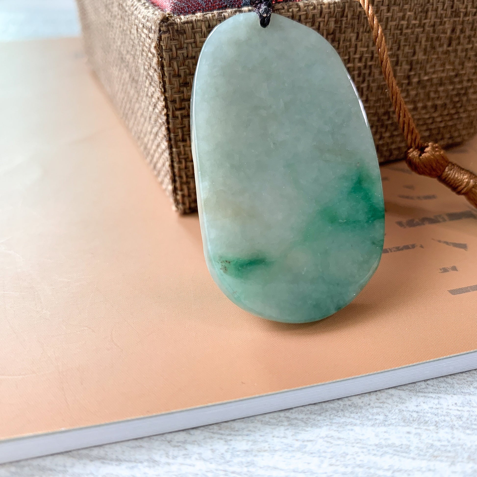 Jadeite Jade Landscape Mountain Forest River Scenery Hand Carved Pendant Necklace, YJ-0321-0387980 - AriaDesignCollection