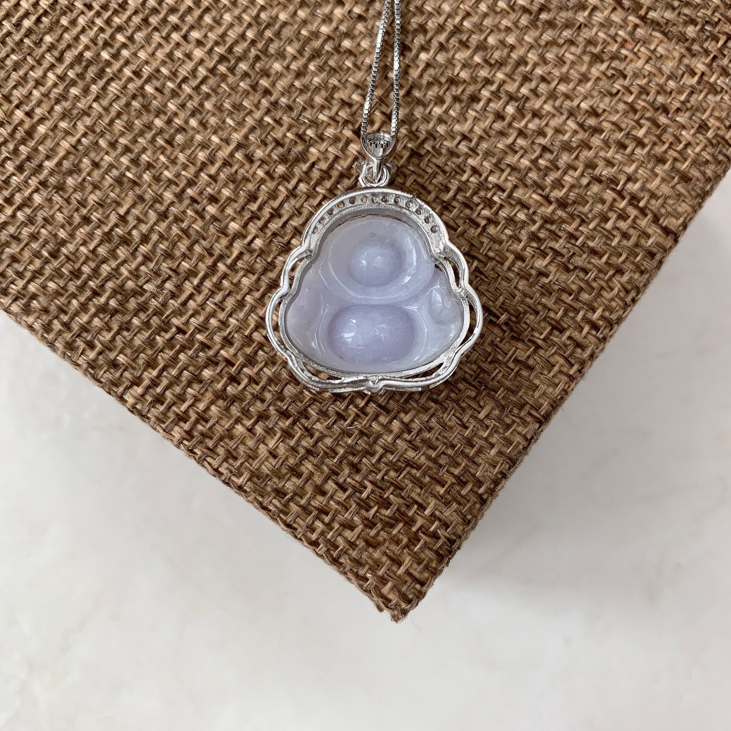 Purple Lavender Jadeite Jade Buddha Carved Pendant Sterling Silver Necklace, CZ-0621-1646867035 - AriaDesignCollection