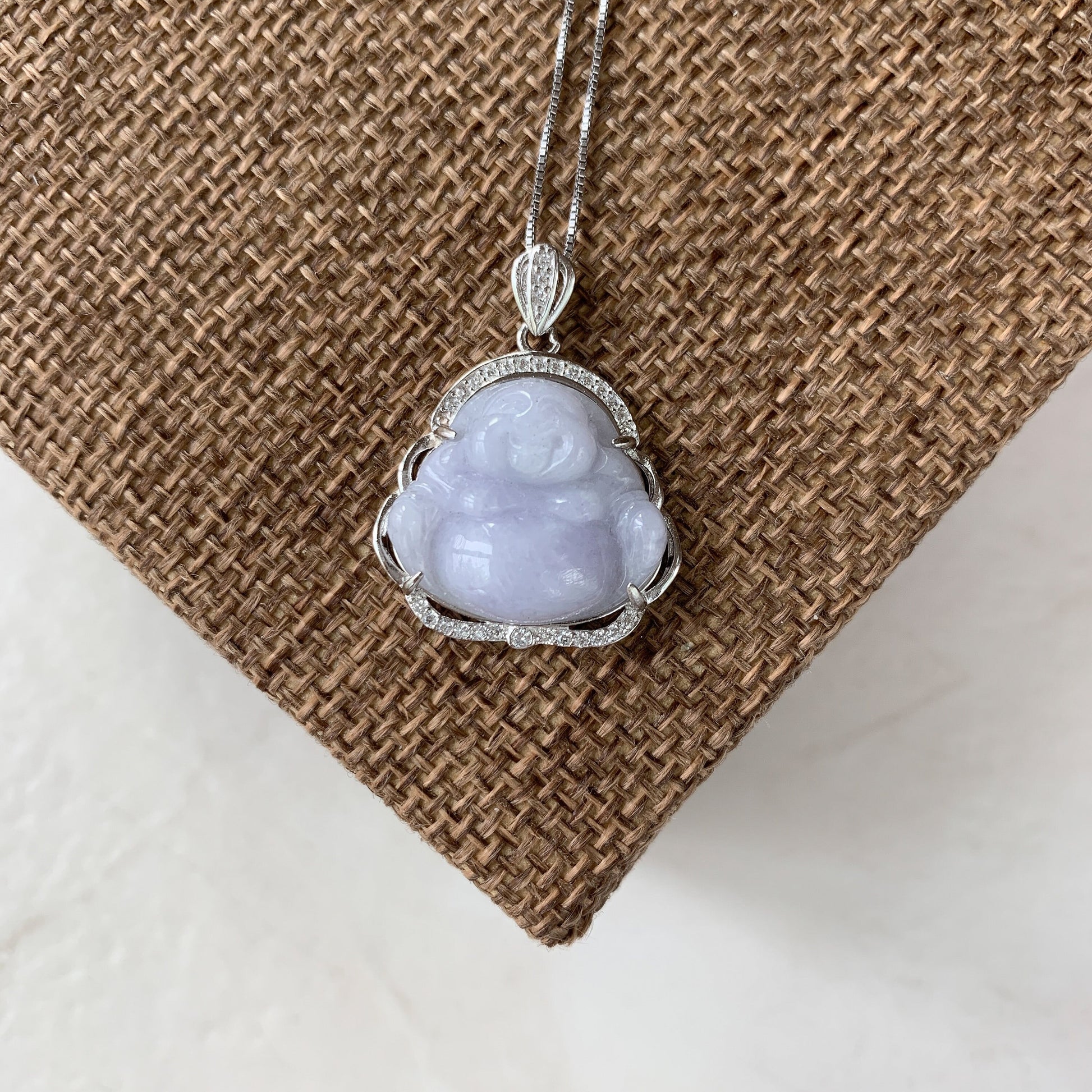 Purple Lavender Jadeite Jade Buddha Carved Pendant Sterling Silver Necklace, CZ-0621-1646867035 - AriaDesignCollection
