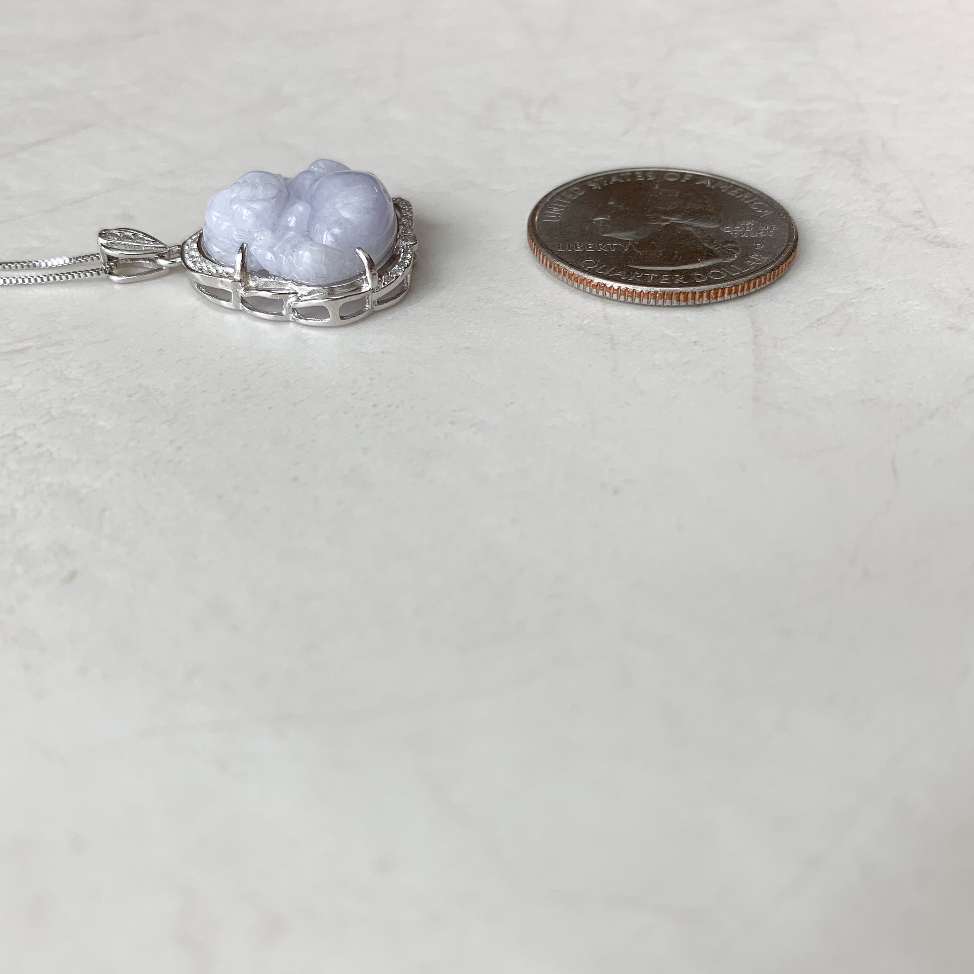 Purple Lavender Jadeite Jade Buddha Carved Pendant Sterling Silver Necklace, CZ-0621-1646867035 - AriaDesignCollection