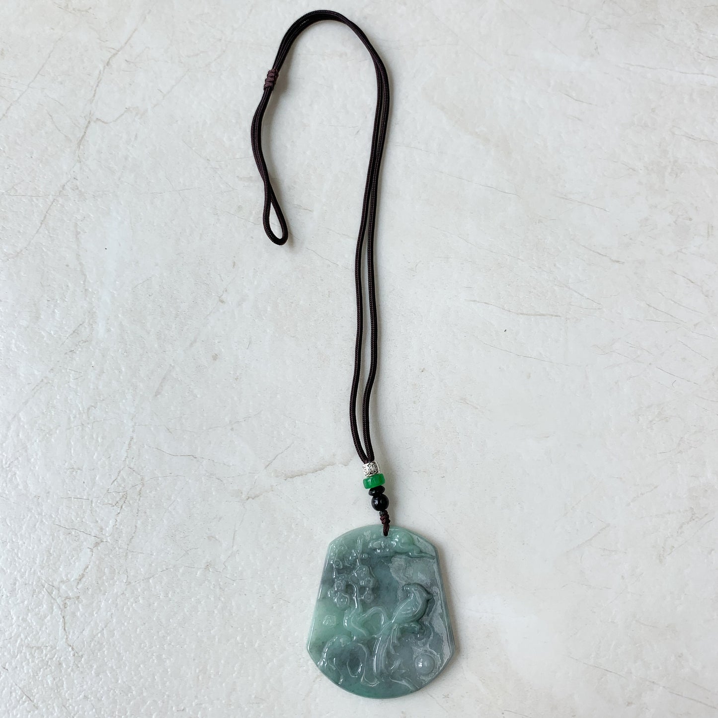 Jadeite Jade Magpie Bird Plum Flower Carved Pendant, YJ-0321-0376955 - AriaDesignCollection