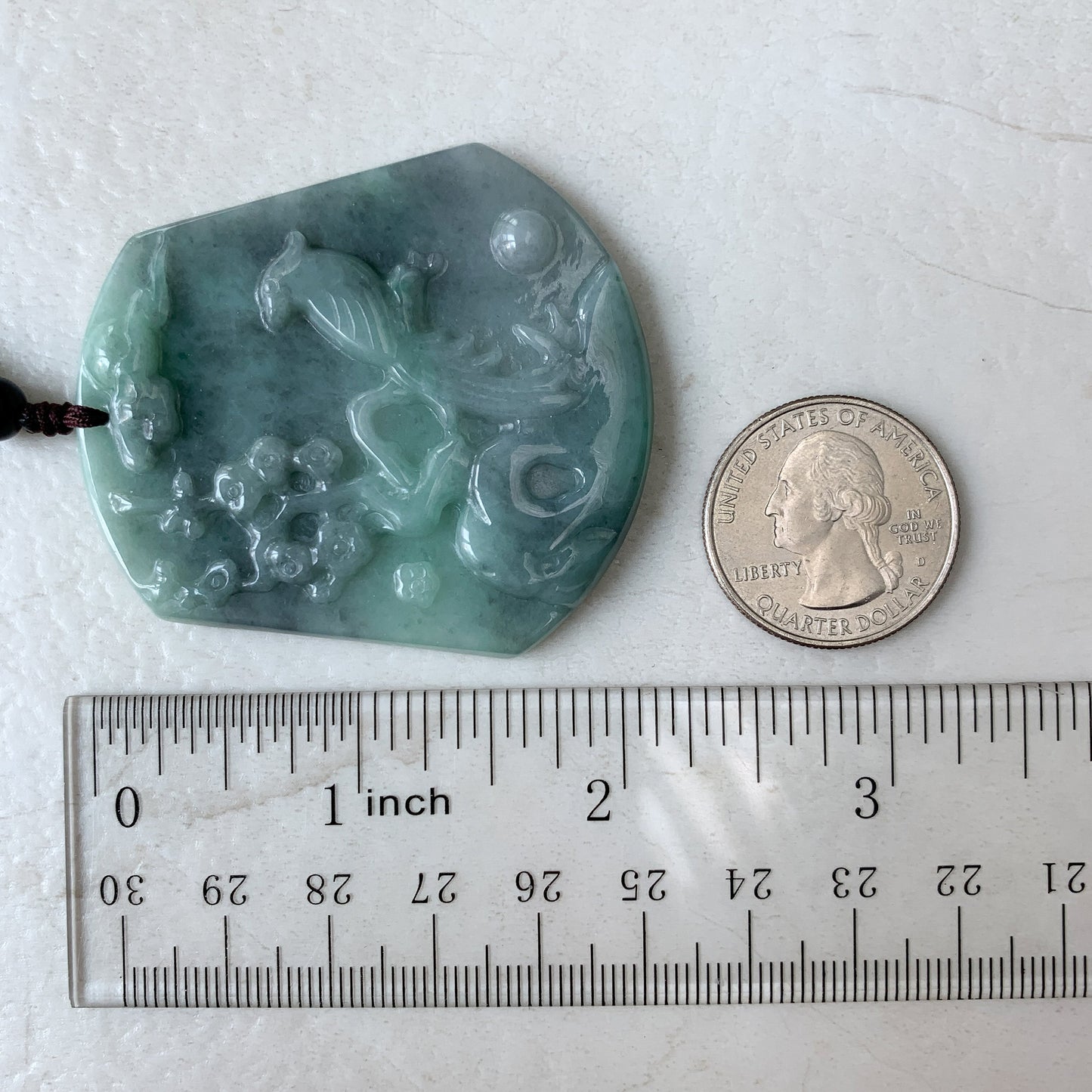 Jadeite Jade Magpie Bird Plum Flower Carved Pendant, YJ-0321-0376955 - AriaDesignCollection