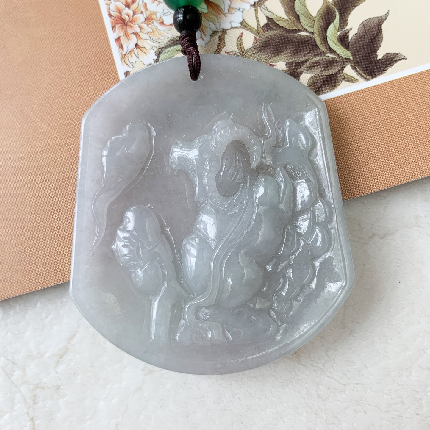 Large Ox Jadeite Jade Bull Cow Chinese Zodiac Carved Pendant Necklace, Icy Translucent, YJ-0321-0444208 - AriaDesignCollection