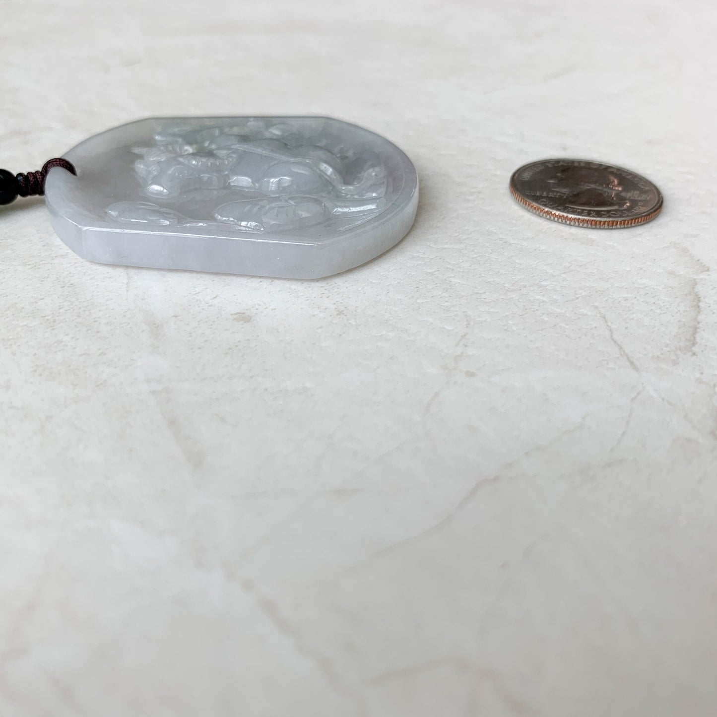 Large Ox Jadeite Jade Bull Cow Chinese Zodiac Carved Pendant Necklace, Icy Translucent, YJ-0321-0444208 - AriaDesignCollection
