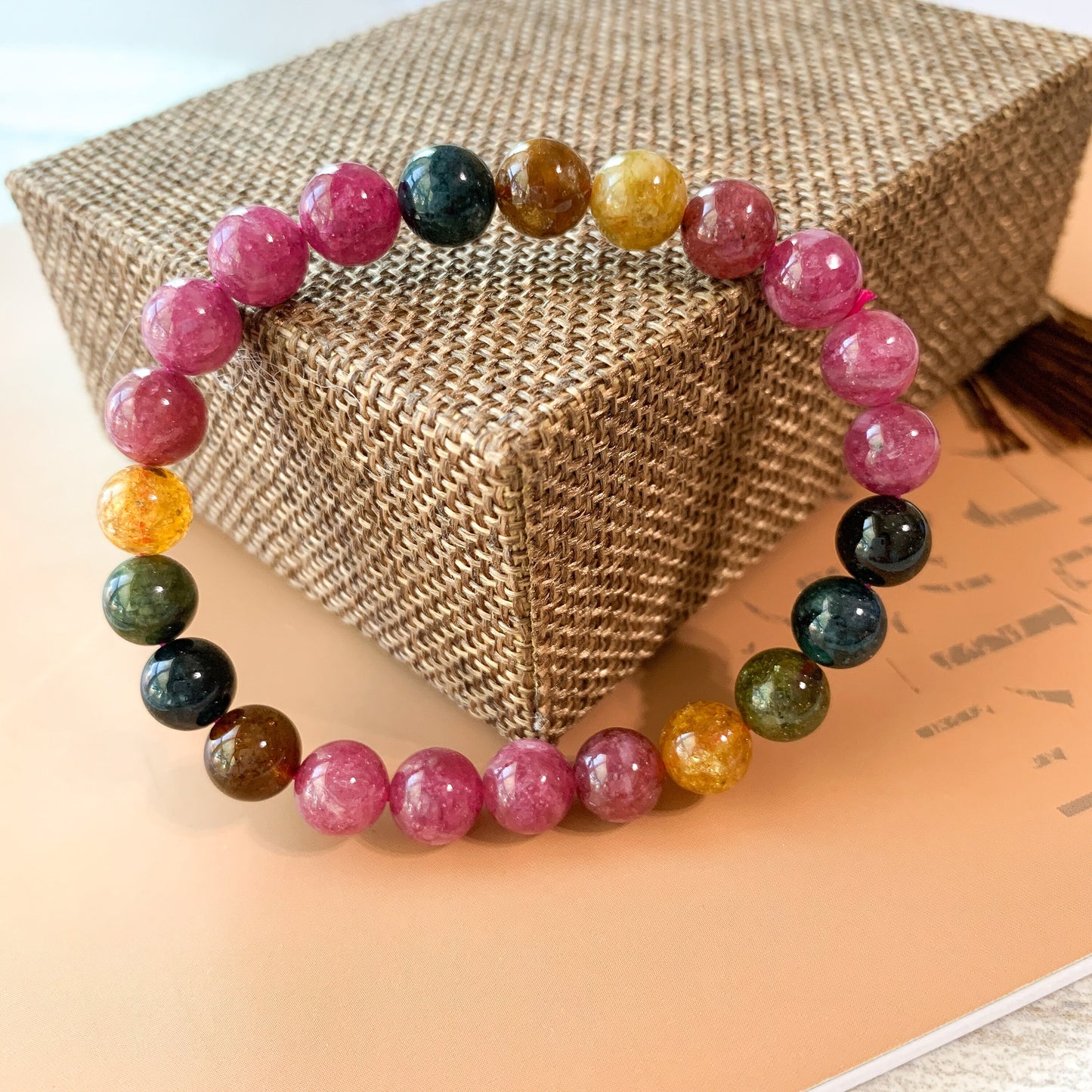 8 mm Natural Rainbow Tourmaline Bracelet Multi Color Tourmaline Bracelet, DP-0621-1647122215 - AriaDesignCollection