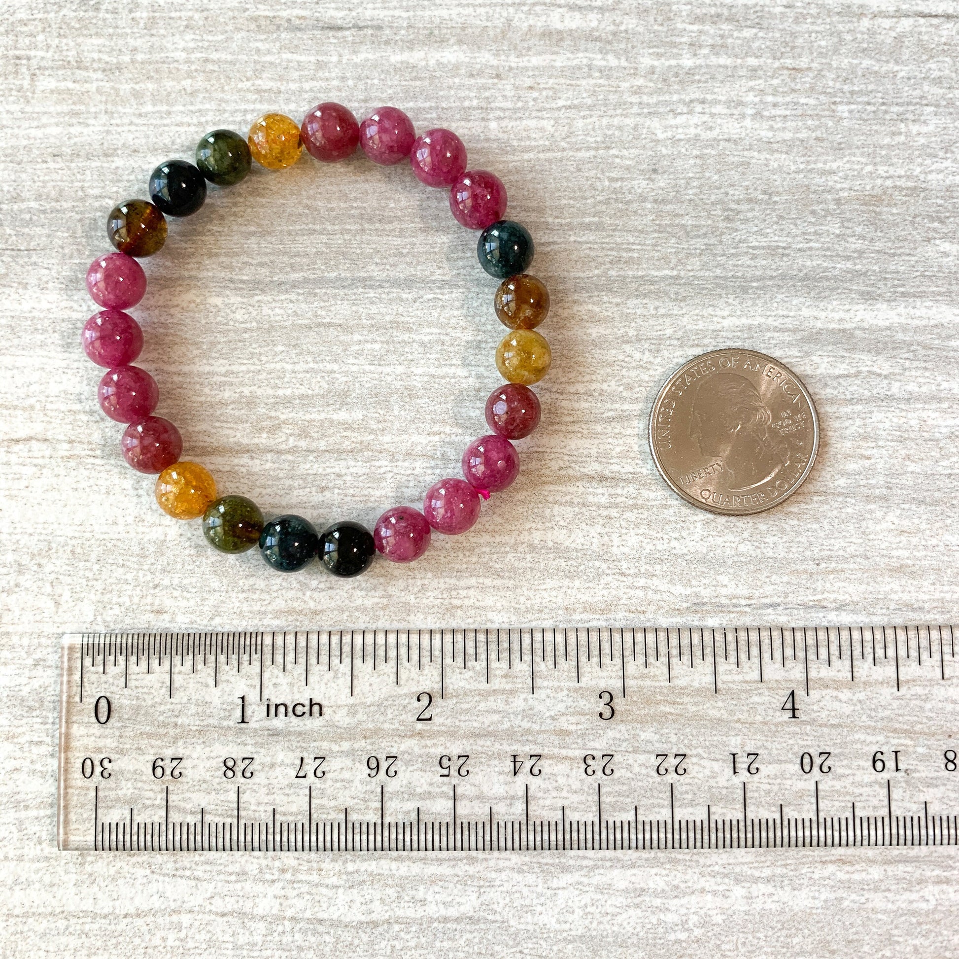 8 mm Natural Rainbow Tourmaline Bracelet Multi Color Tourmaline Bracelet, DP-0621-1647122215 - AriaDesignCollection