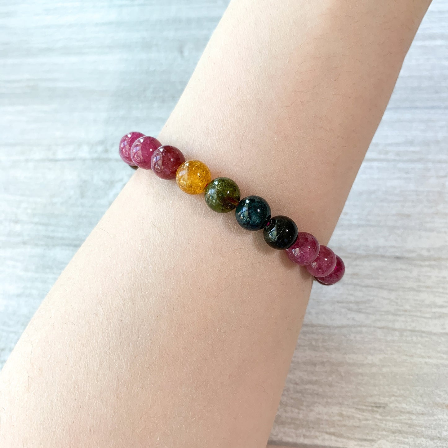 8 mm Natural Rainbow Tourmaline Bracelet Multi Color Tourmaline Bracelet, DP-0621-1647122215 - AriaDesignCollection