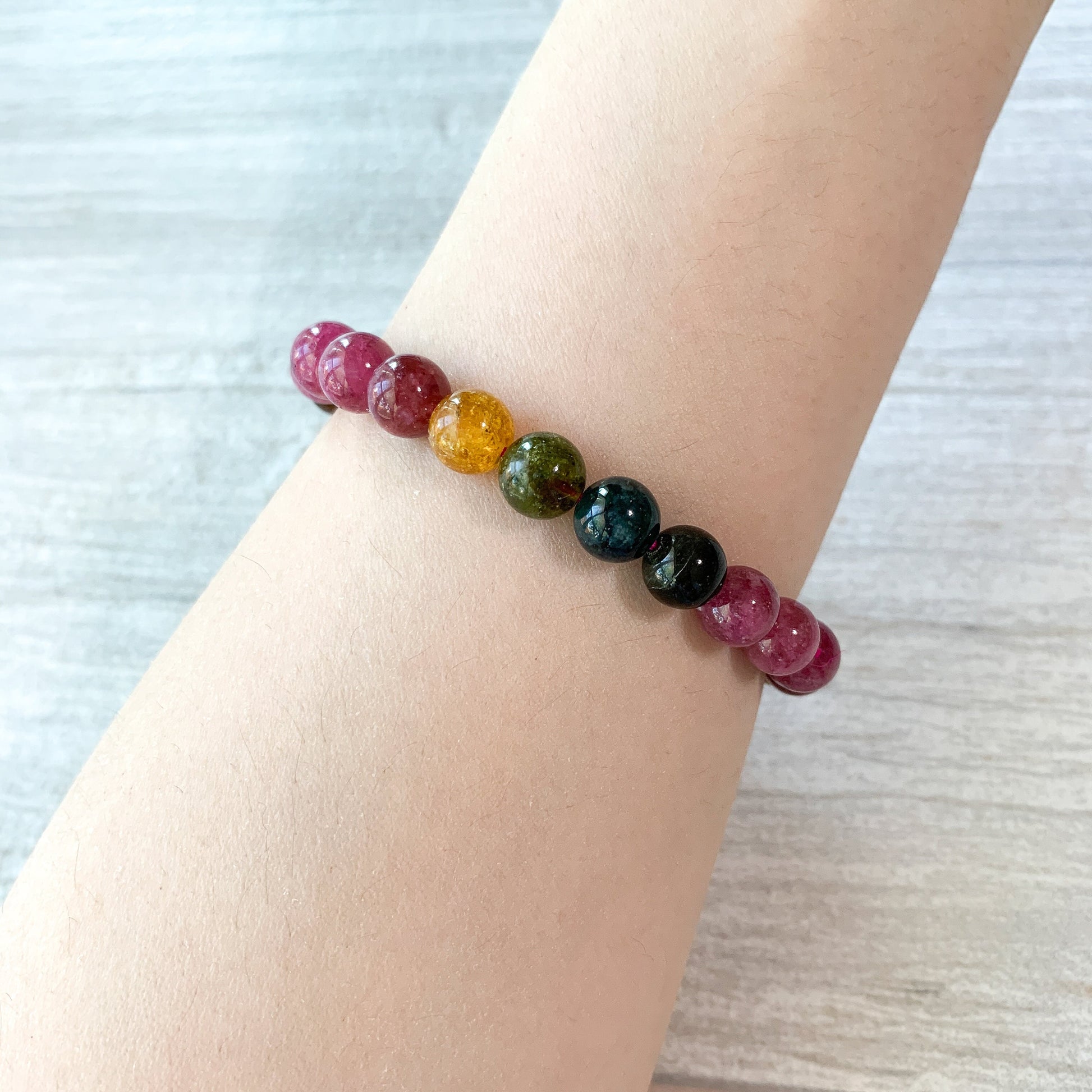 8 mm Natural Rainbow Tourmaline Bracelet Multi Color Tourmaline Bracelet, DP-0621-1647122215 - AriaDesignCollection