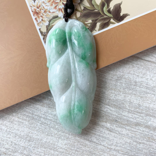 Jadeite Jade Leaf Minimalist Pendant Hand Carved Necklace, YJ-0321-0383849-2 - AriaDesignCollection
