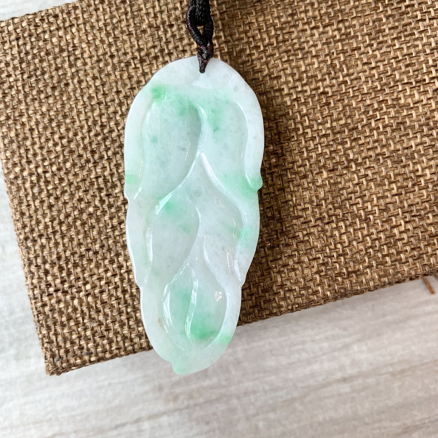 Jadeite Jade Leaf Minimalist Pendant Hand Carved Necklace, YJ-0321-0383849-2 - AriaDesignCollection