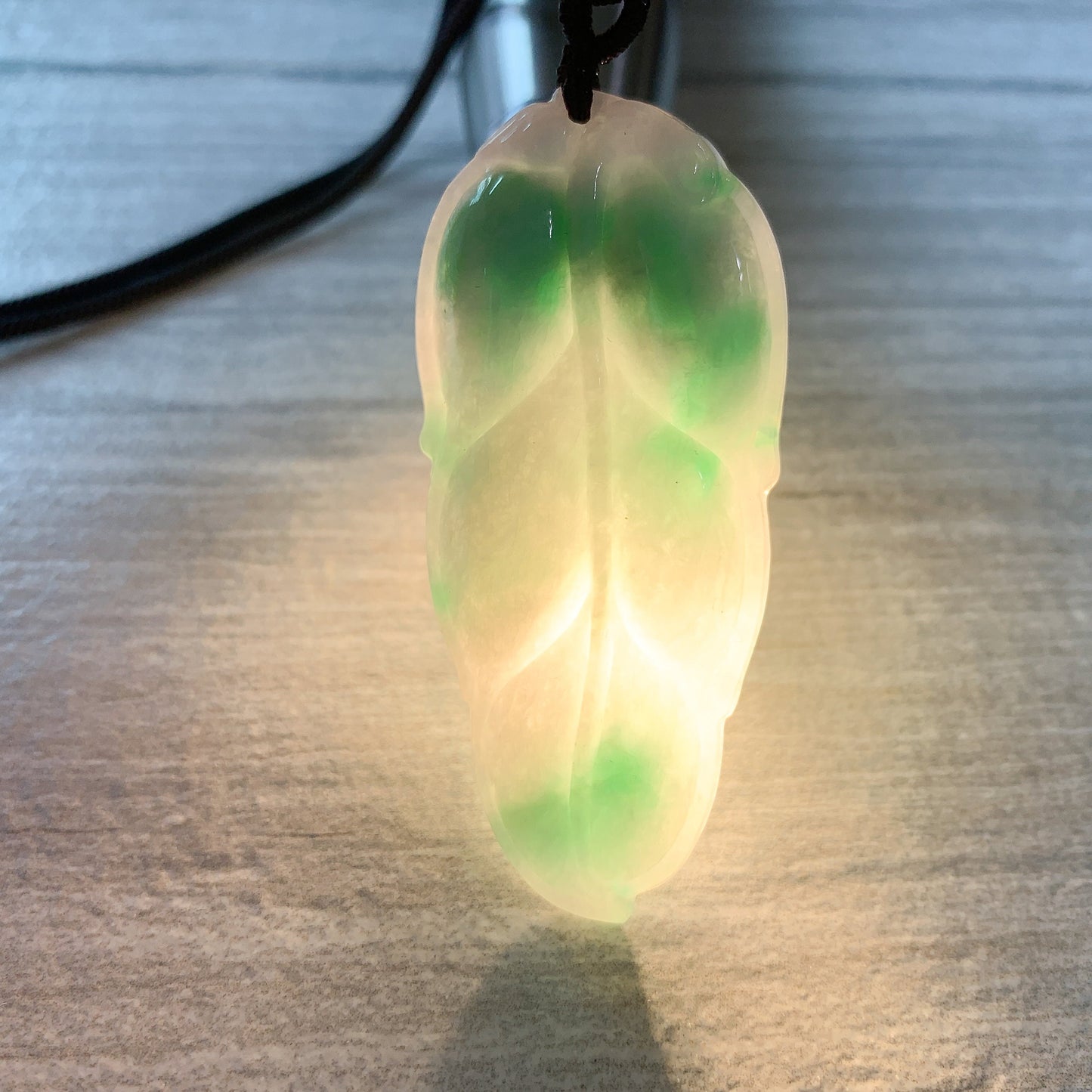 Jadeite Jade Leaf Minimalist Pendant Hand Carved Necklace, YJ-0321-0383849-2 - AriaDesignCollection