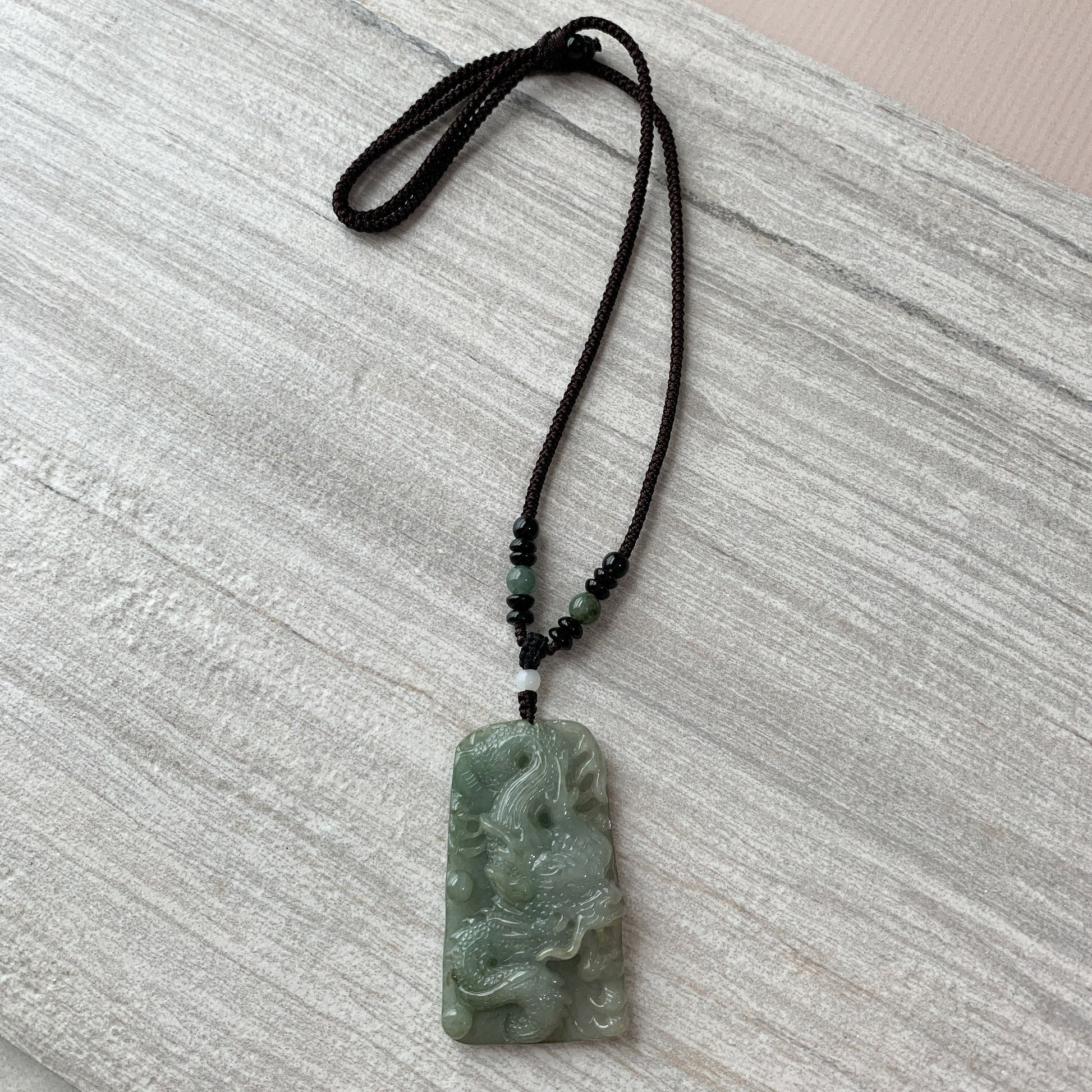 Jadeite Jade Dragon Chinese Zodiac Hand Carved Pendant Necklace, YJ-0321-0466112 - AriaDesignCollection