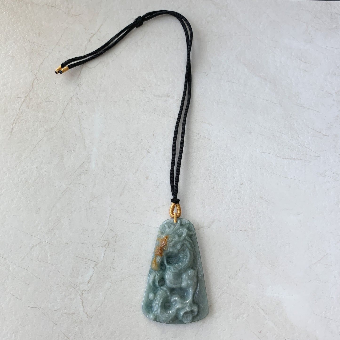 Large Jadeite Jade Dragon Chinese Zodiac Hand Carved Pendant Necklace, YJ-0321-0463708 - AriaDesignCollection