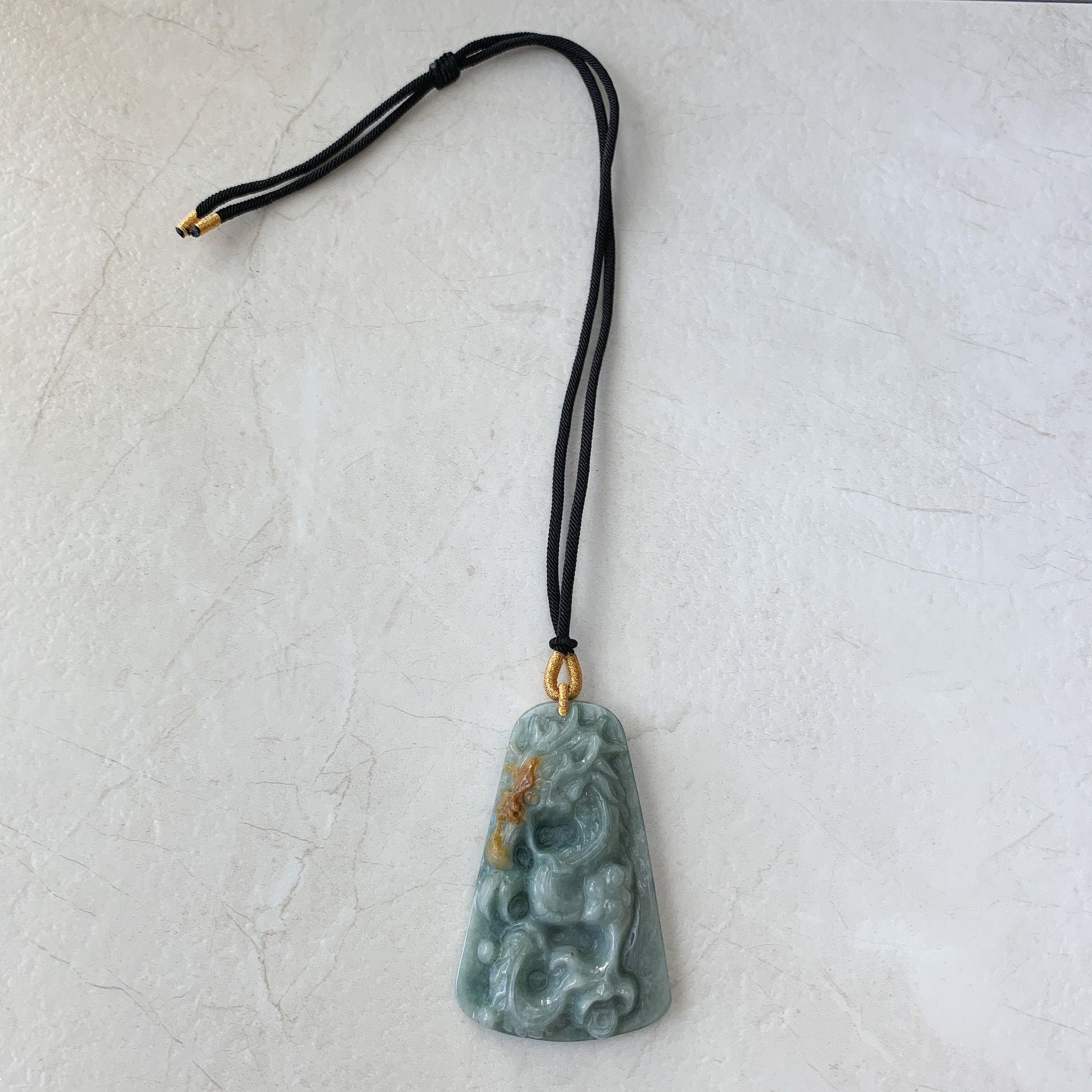 Large Jadeite Jade Dragon Chinese Zodiac Hand Carved Pendant Necklace, YJ-0321-0463708 - AriaDesignCollection