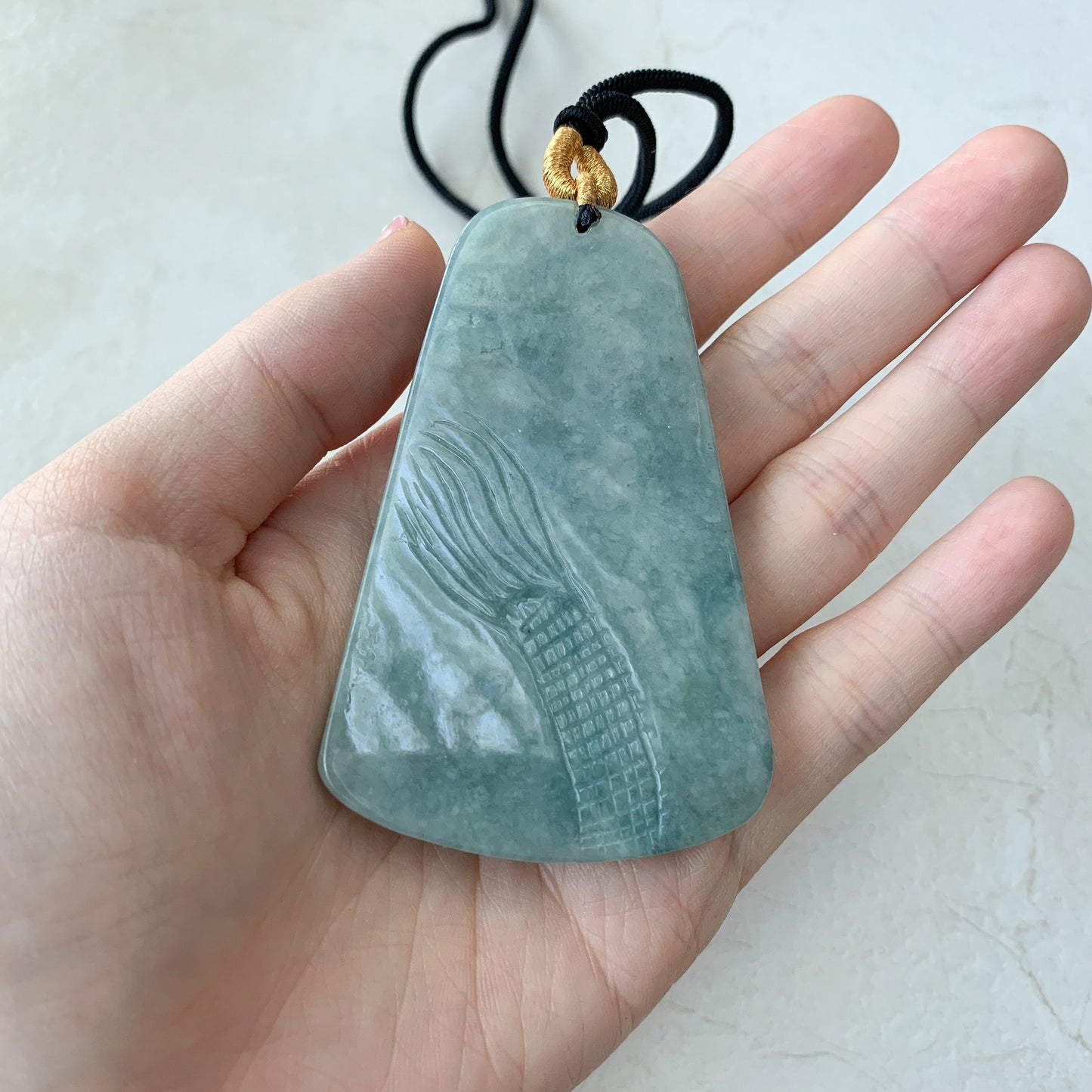 Large Jadeite Jade Dragon Chinese Zodiac Hand Carved Pendant Necklace, YJ-0321-0463708 - AriaDesignCollection