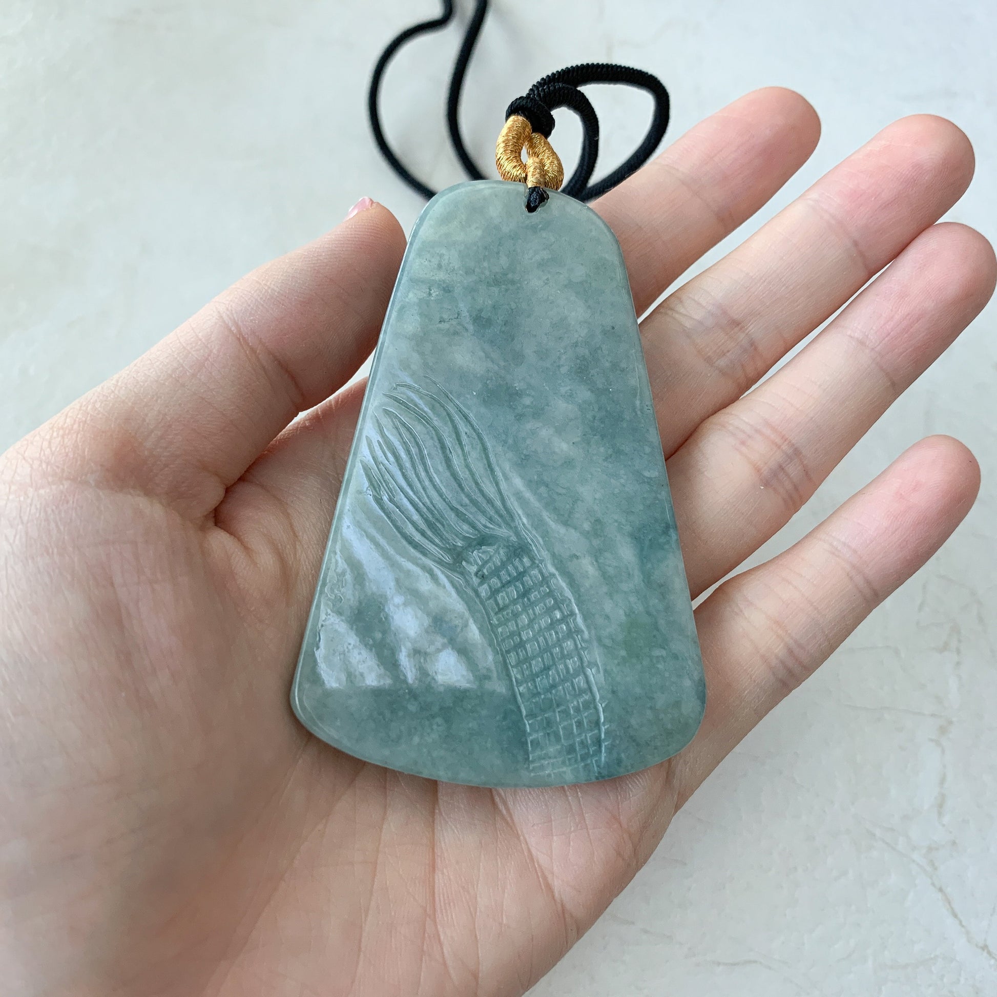 Large Jadeite Jade Dragon Chinese Zodiac Hand Carved Pendant Necklace, YJ-0321-0463708 - AriaDesignCollection