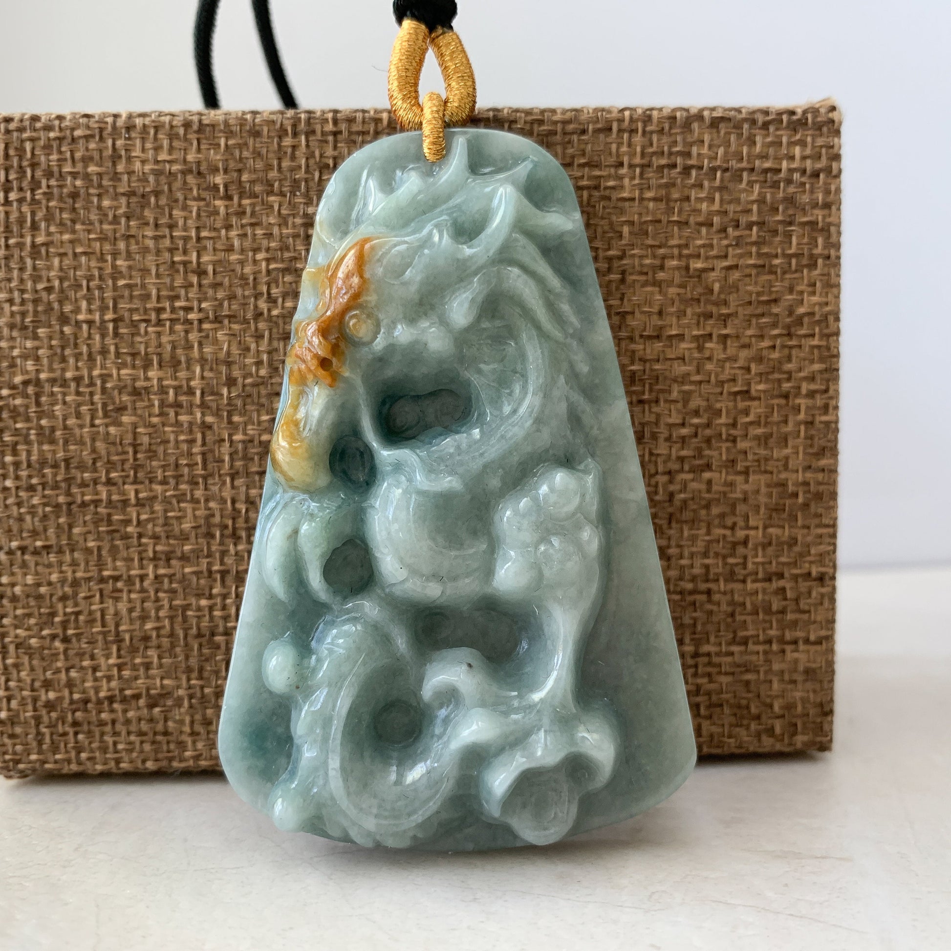 Large Jadeite Jade Dragon Chinese Zodiac Hand Carved Pendant Necklace, YJ-0321-0463708 - AriaDesignCollection