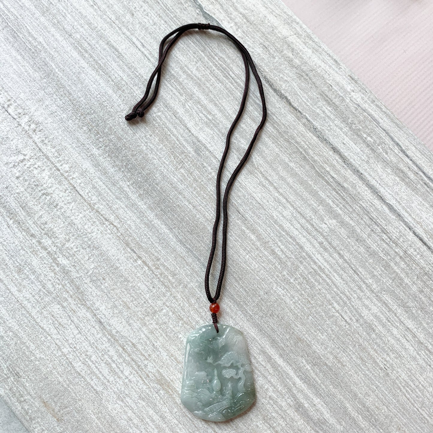 Green Tree pendant, Jadeite Jade, Mountain Forest River Scenery Hand Carved Pendant Necklace, YJ-0321-0234385-2 - AriaDesignCollection