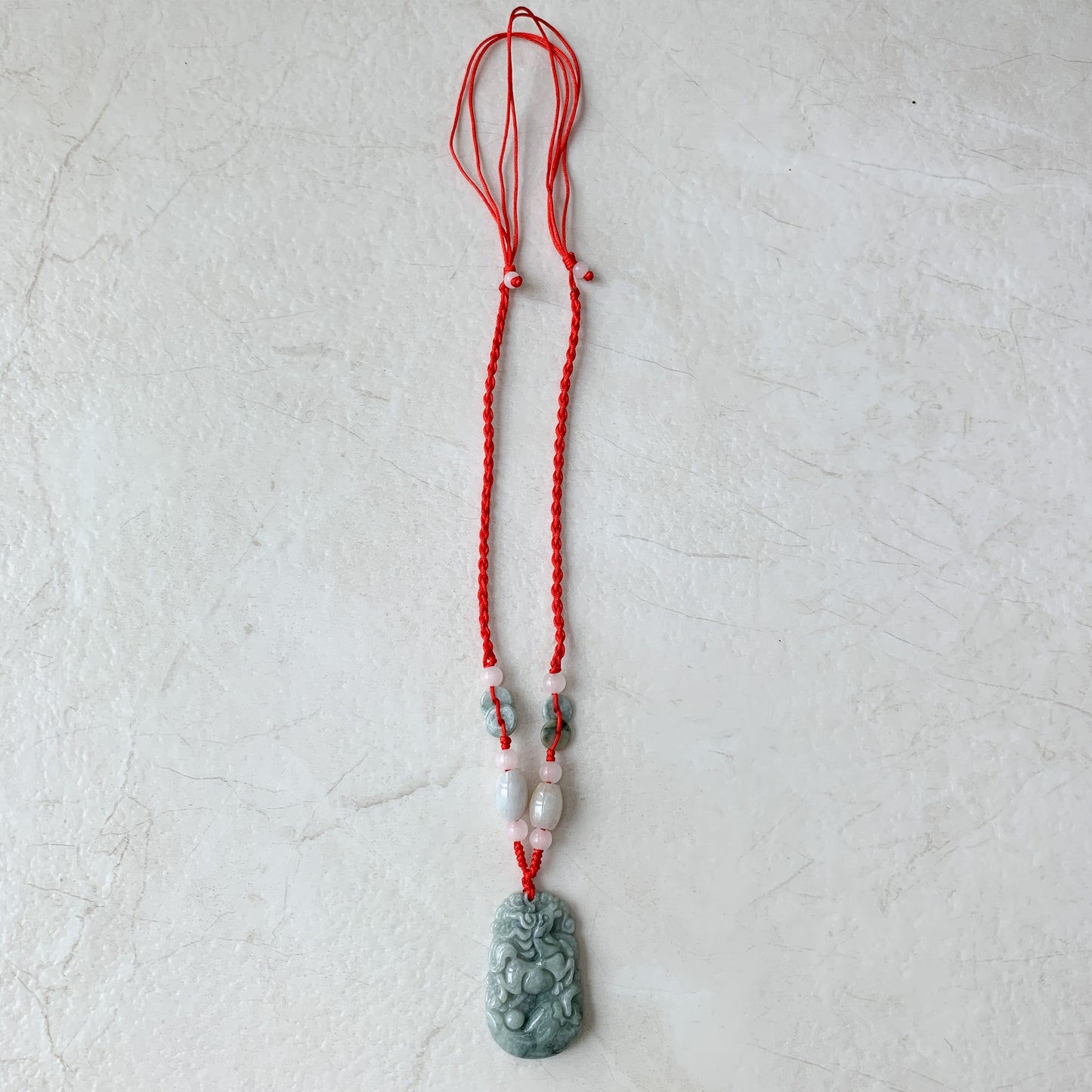 Horse Jadeite Chinese Zodiac Rustic Carved Pendant Necklace, YW-0110-1646804429 - AriaDesignCollection