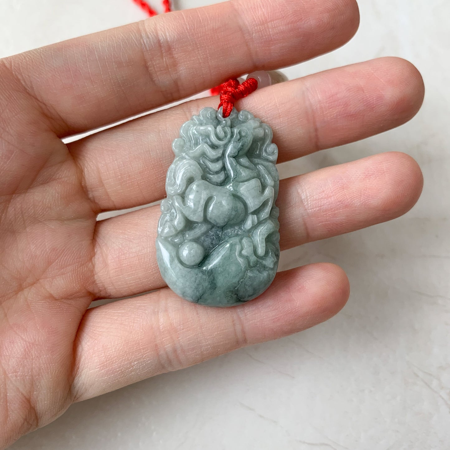 Horse Jadeite Chinese Zodiac Rustic Carved Pendant Necklace, YW-0110-1646804429 - AriaDesignCollection