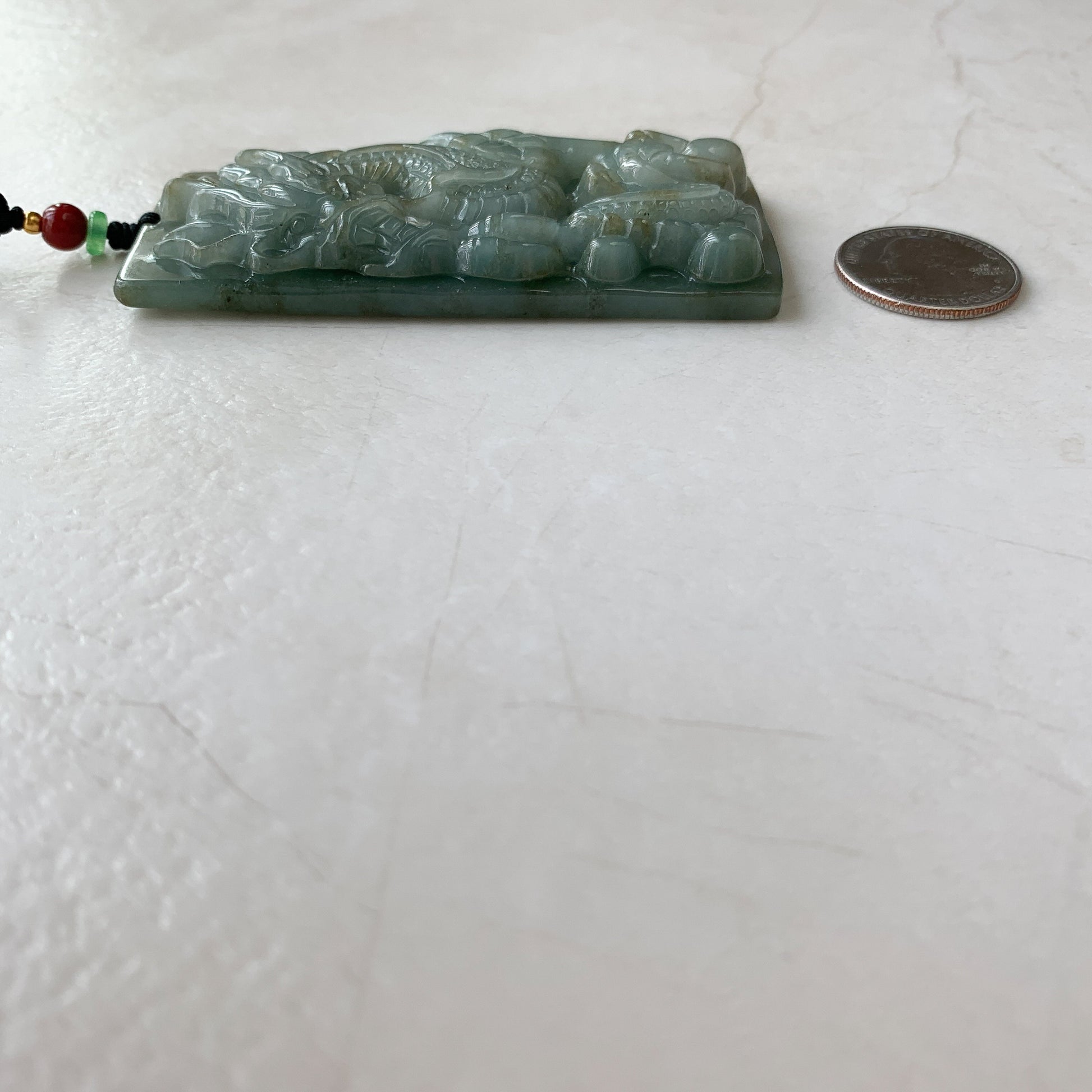 Large Jadeite Jade Dragon Chinese Zodiac Hand Carved Pendant Necklace, YJ-0321-0333009 - AriaDesignCollection