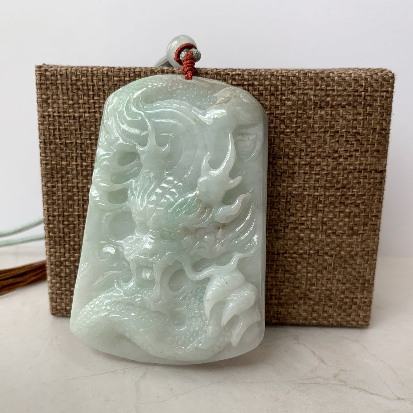 Large Jadeite Jade Dragon Chinese Zodiac Hand Carved Pendant Necklace, YJ-0321-0351384 - AriaDesignCollection