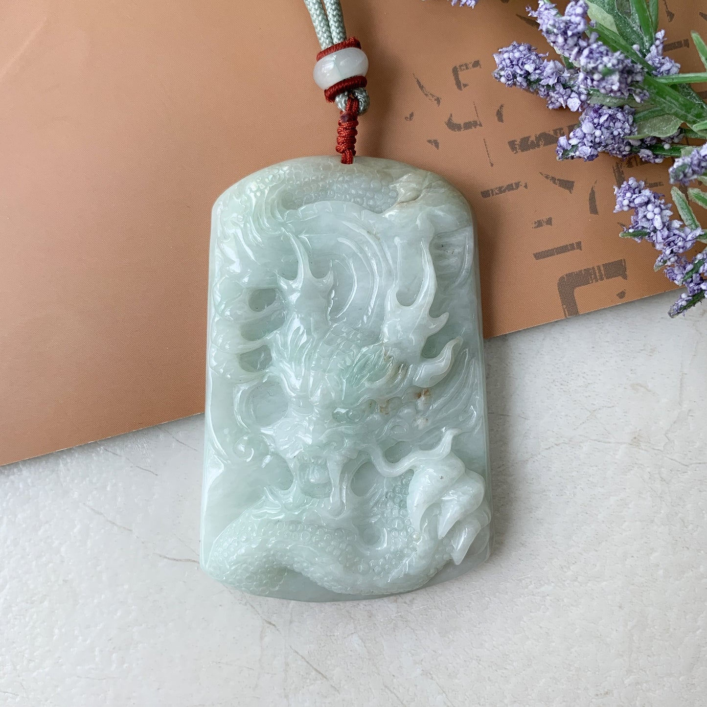 Large Jadeite Jade Dragon Chinese Zodiac Hand Carved Pendant Necklace, YJ-0321-0351384 - AriaDesignCollection