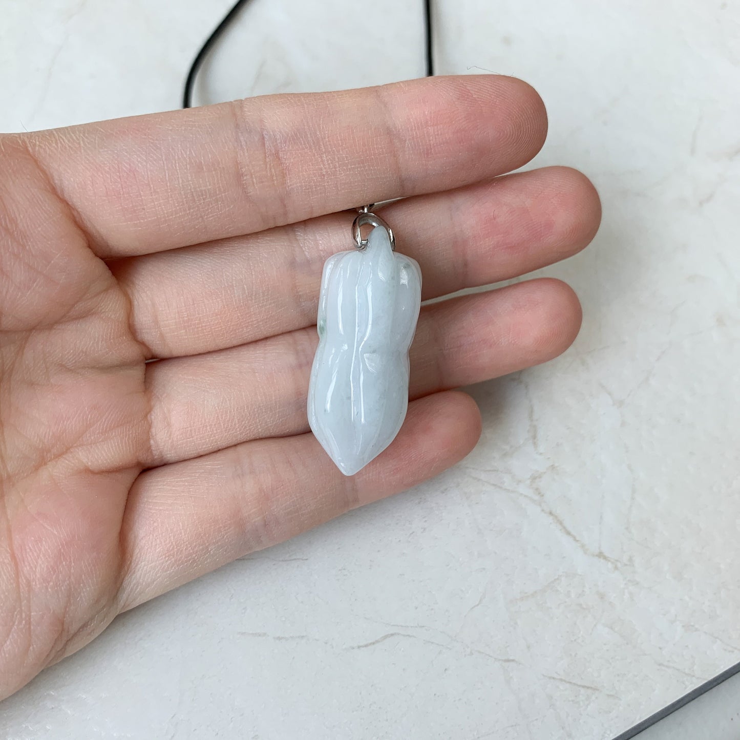 Jadeite Jade Peanut Carved Black Faux Leather Minimalist Necklace, YJ-0321-0468516 - AriaDesignCollection