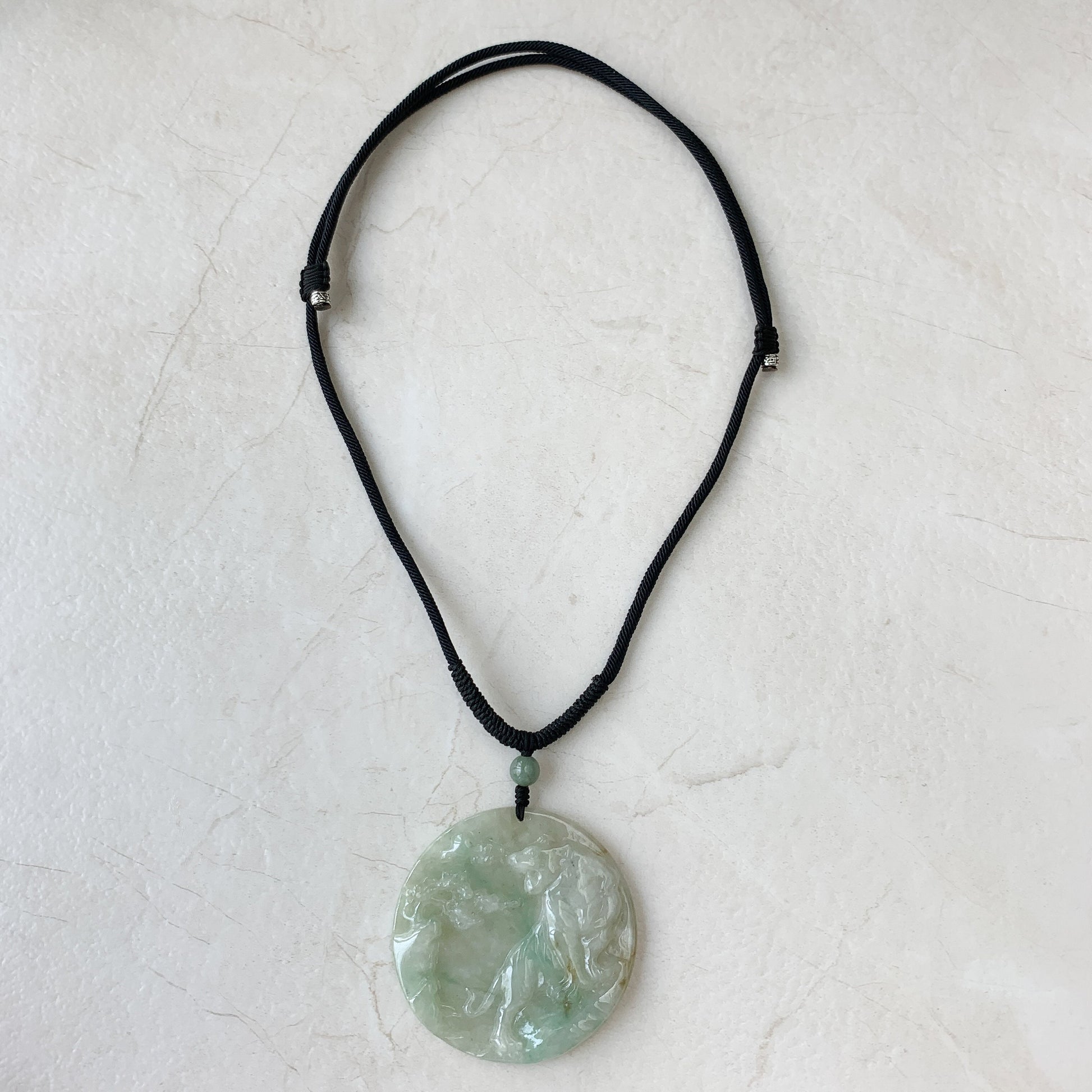 Large Jadeite Jade Tiger Chinese Zodiac Carved Pendant Necklace, YJ-0321-0390740 - AriaDesignCollection