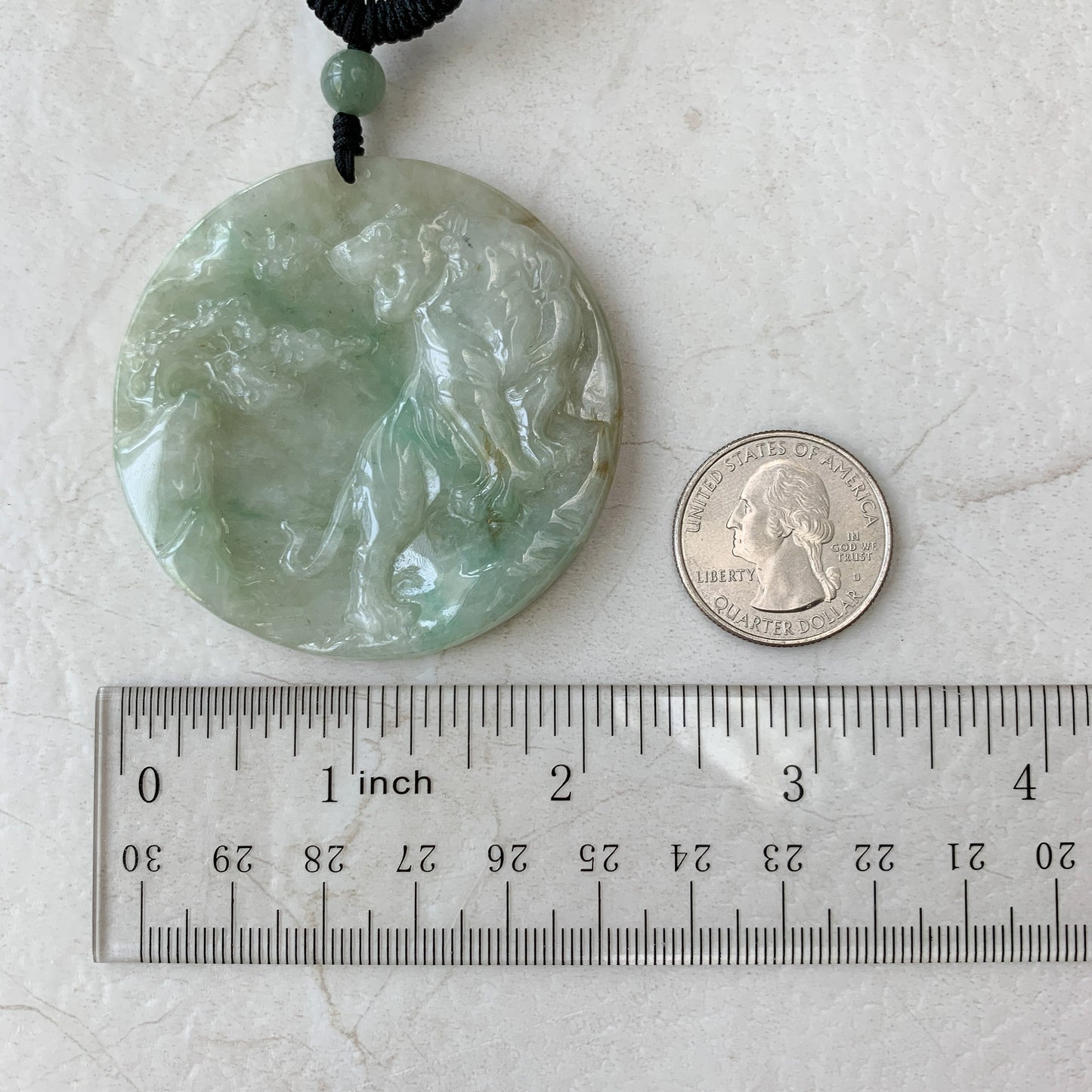 Large Jadeite Jade Tiger Chinese Zodiac Carved Pendant Necklace, YJ-0321-0390740 - AriaDesignCollection
