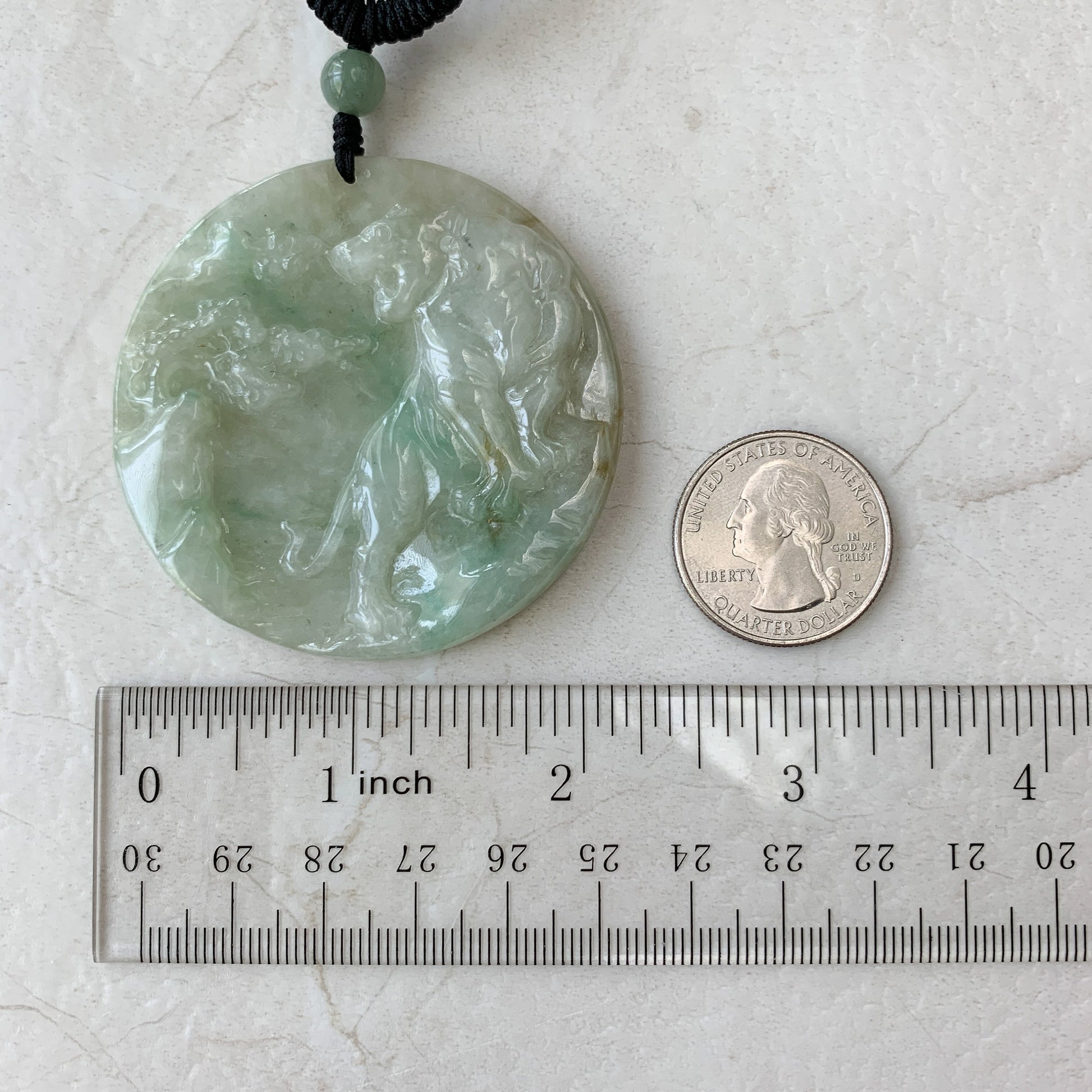 Large Jadeite Jade Tiger Chinese Zodiac Carved Pendant Necklace, YJ-0321-0390740 - AriaDesignCollection