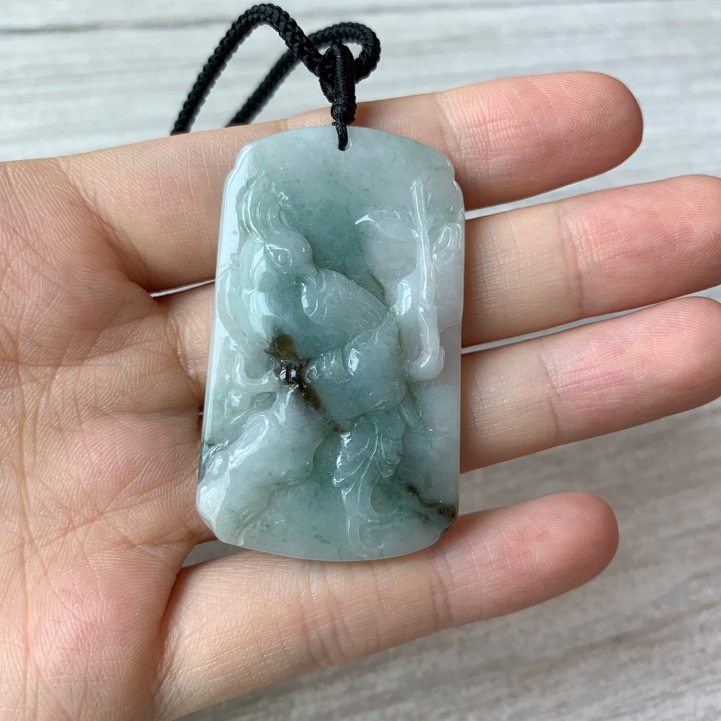 Jadeite Jade Magpie Bird Plum Flower Carved Pendant, YJ-0321-0437900 - AriaDesignCollection