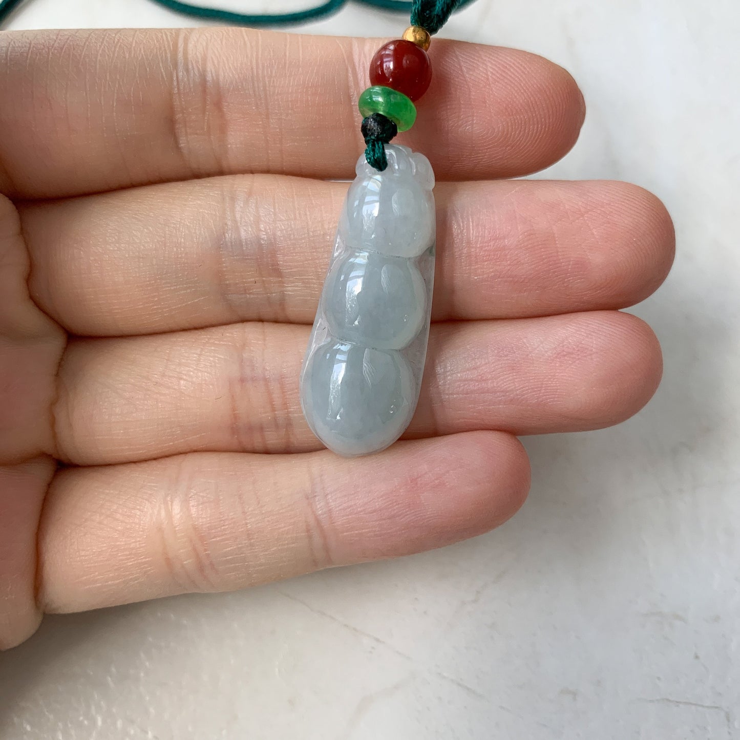 Jadeite Jade Icy Translucent Snow Pea Carved Necklace, YJ-0321-0427724 - AriaDesignCollection