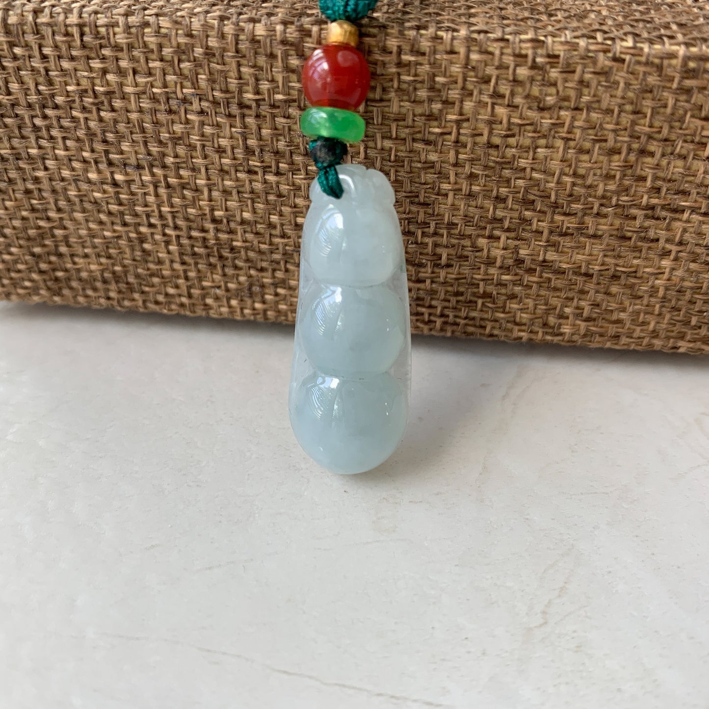 Jadeite Jade Icy Translucent Snow Pea Carved Necklace, YJ-0321-0427724 - AriaDesignCollection