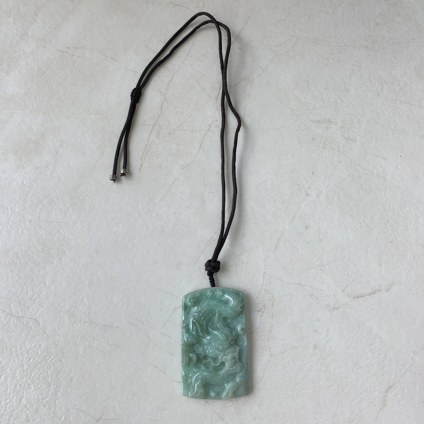 Large Jadeite Jade Dragon Chinese Zodiac Hand Carved Pendant Necklace, YJ-0321-0324504 - AriaDesignCollection
