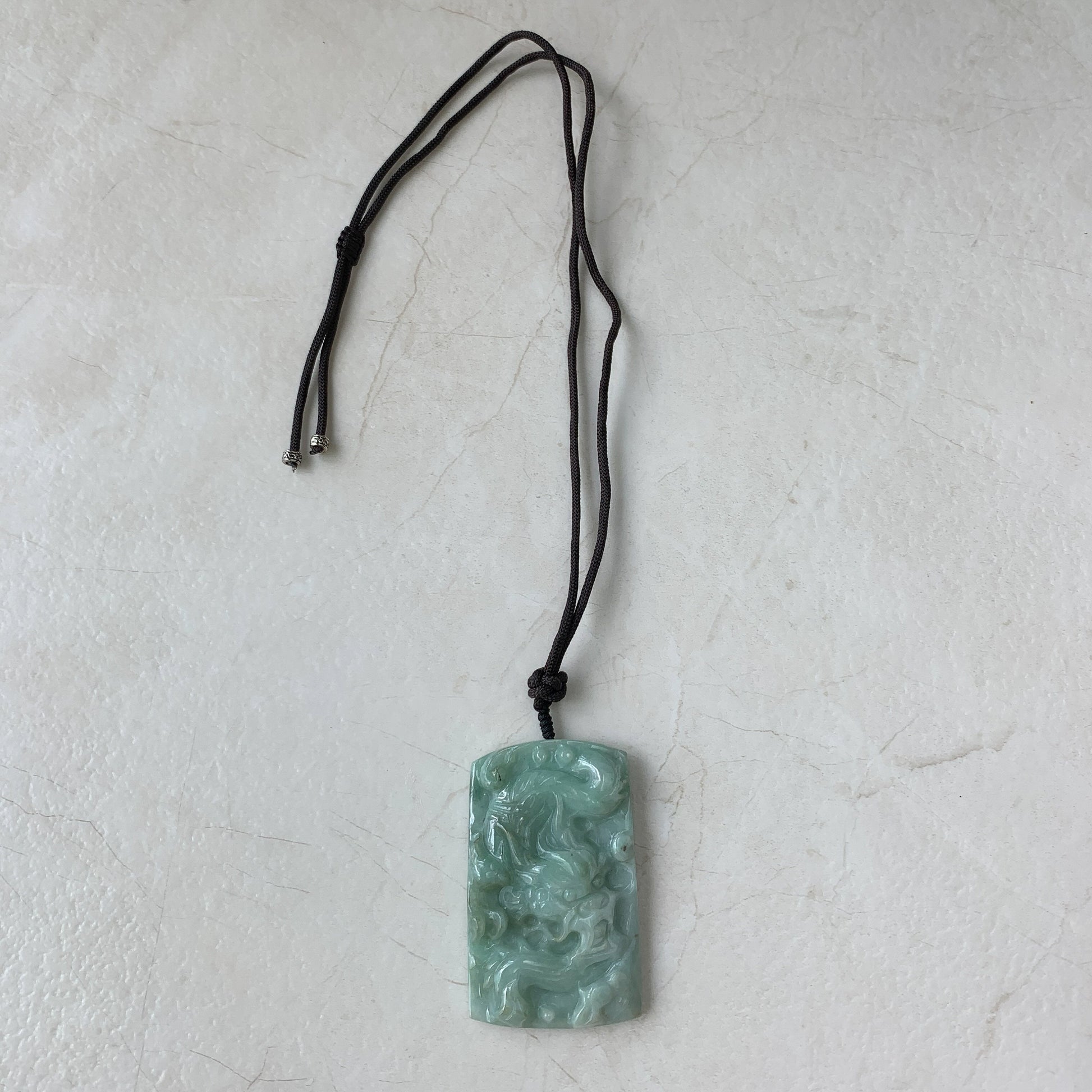 Large Jadeite Jade Dragon Chinese Zodiac Hand Carved Pendant Necklace, YJ-0321-0324504 - AriaDesignCollection