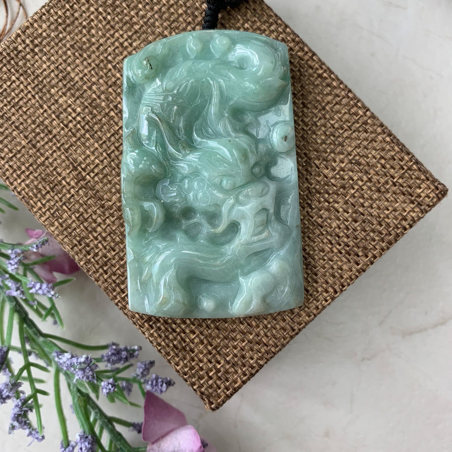 Large Jadeite Jade Dragon Chinese Zodiac Hand Carved Pendant Necklace, YJ-0321-0324504 - AriaDesignCollection