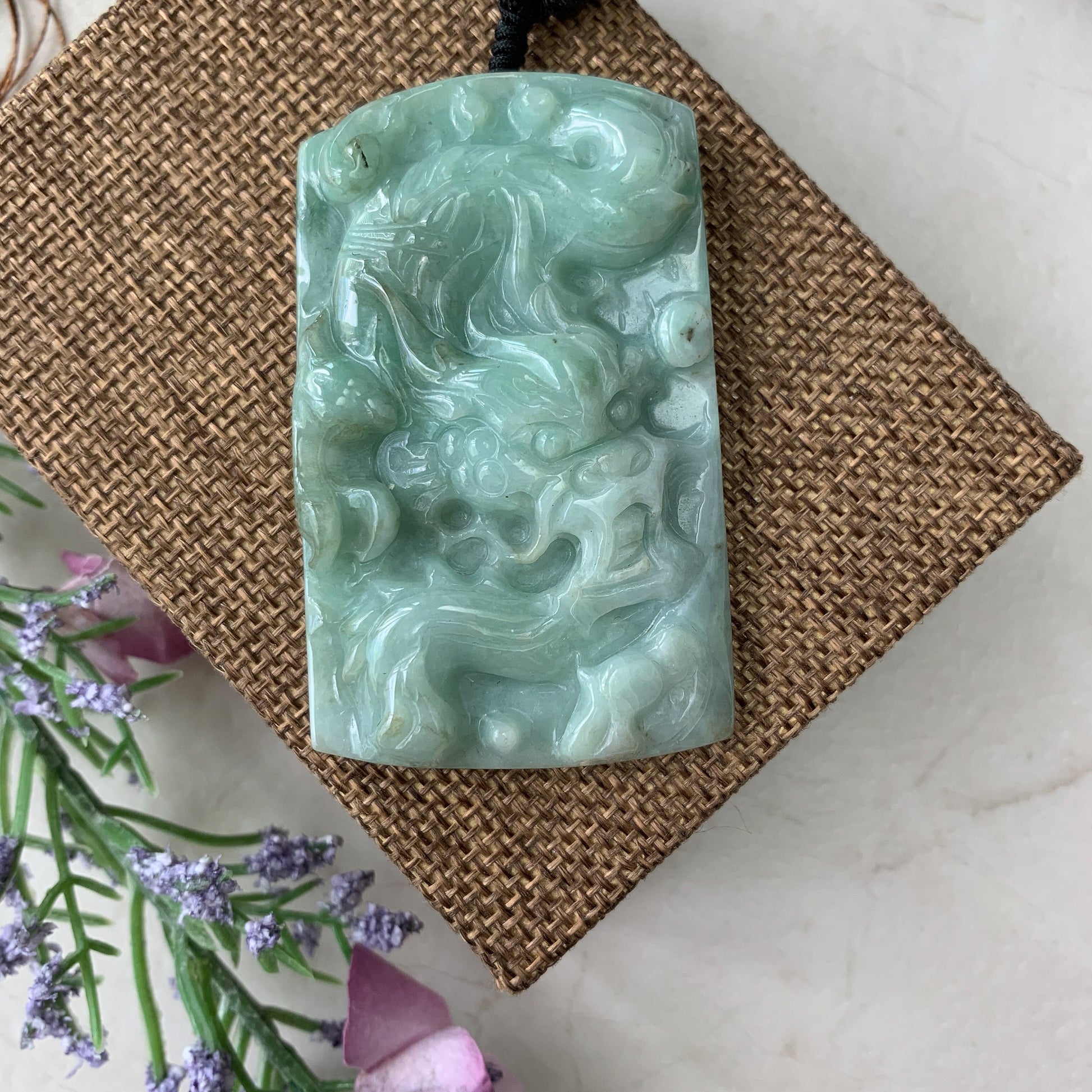 Large Jadeite Jade Dragon Chinese Zodiac Hand Carved Pendant Necklace, YJ-0321-0324504 - AriaDesignCollection