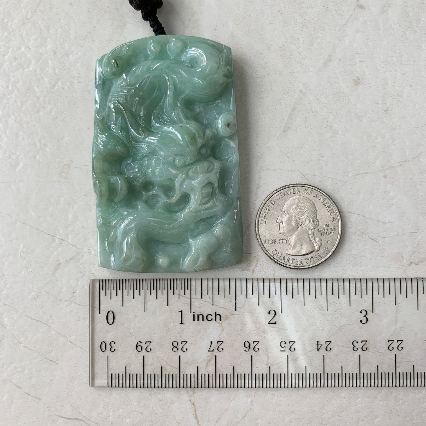 Large Jadeite Jade Dragon Chinese Zodiac Hand Carved Pendant Necklace, YJ-0321-0324504 - AriaDesignCollection