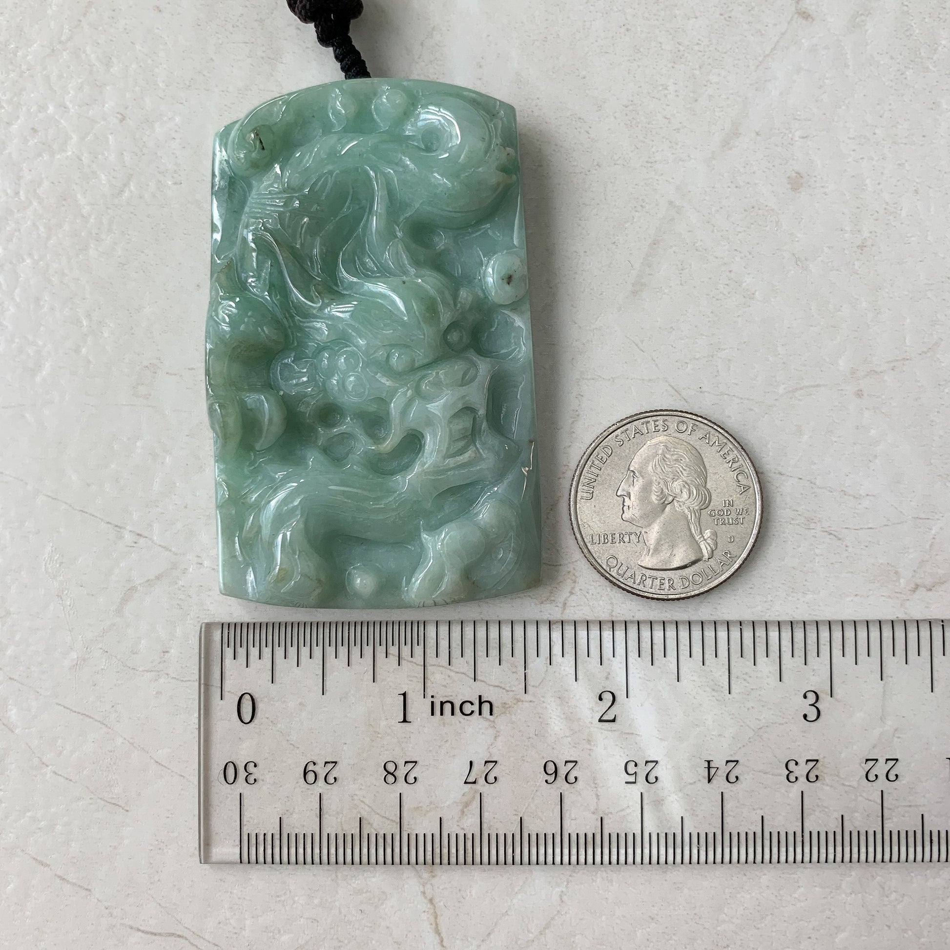 Large Jadeite Jade Dragon Chinese Zodiac Hand Carved Pendant Necklace, YJ-0321-0324504 - AriaDesignCollection