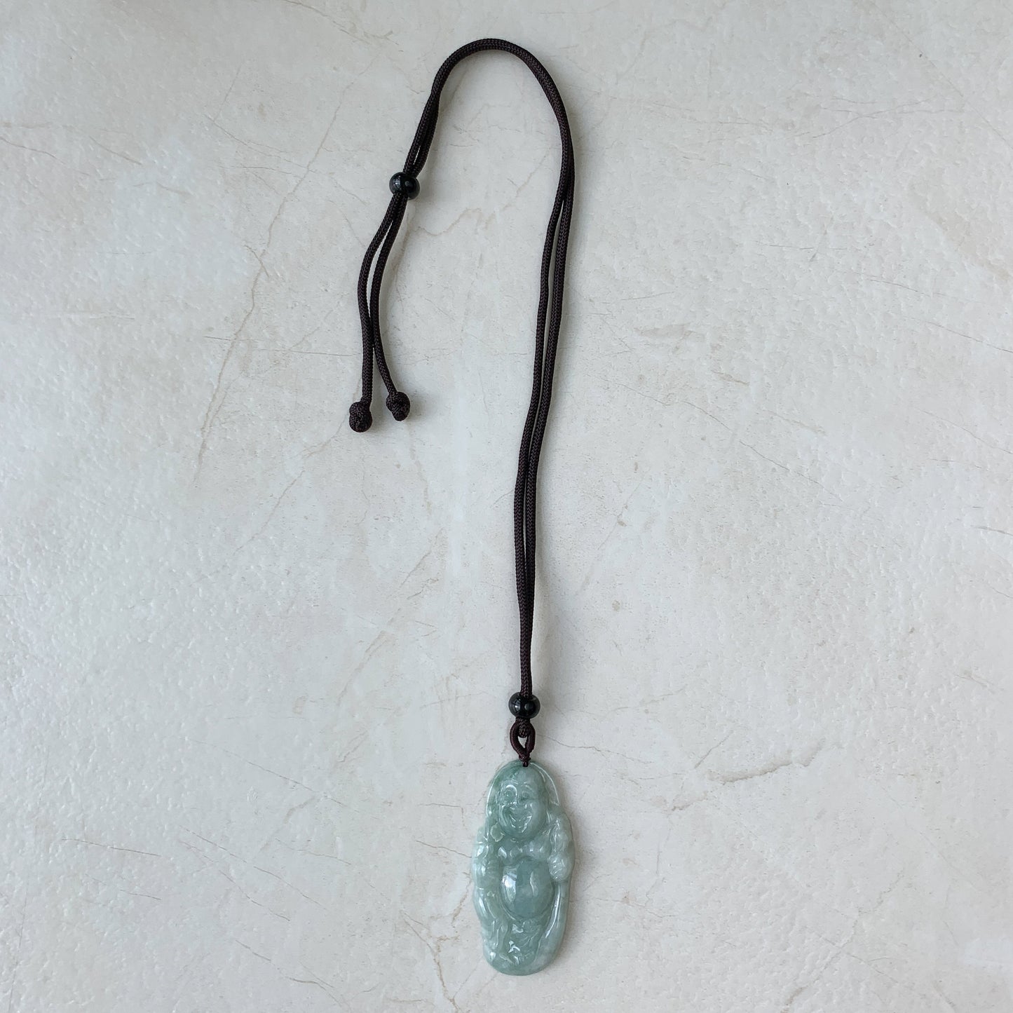 Green Jadeite Jade Buddha Hand Carved Pendant, Happy Laughing Buddha, Budai, YJ-0321-0384926 - AriaDesignCollection