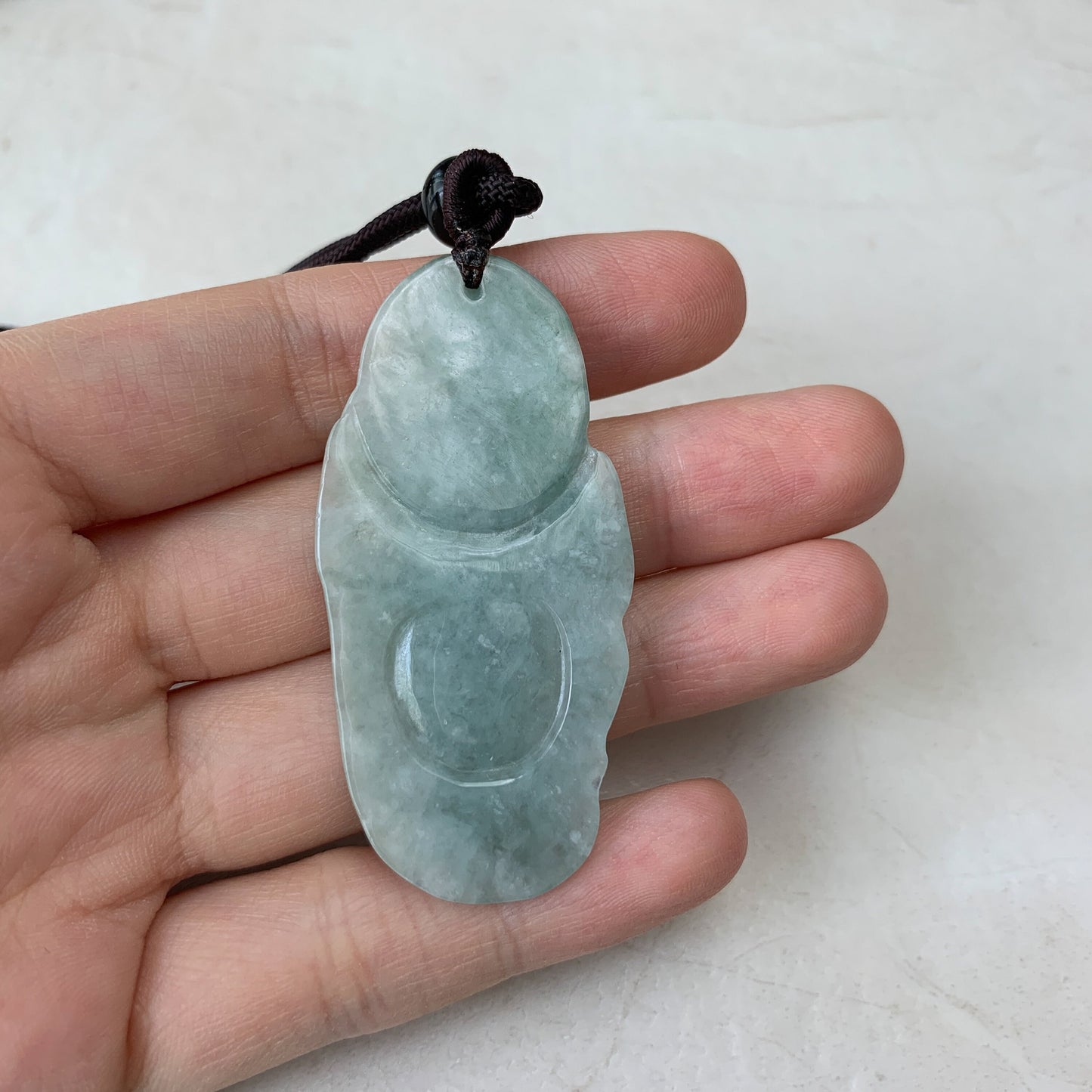 Green Jadeite Jade Buddha Hand Carved Pendant, Happy Laughing Buddha, Budai, YJ-0321-0384926 - AriaDesignCollection